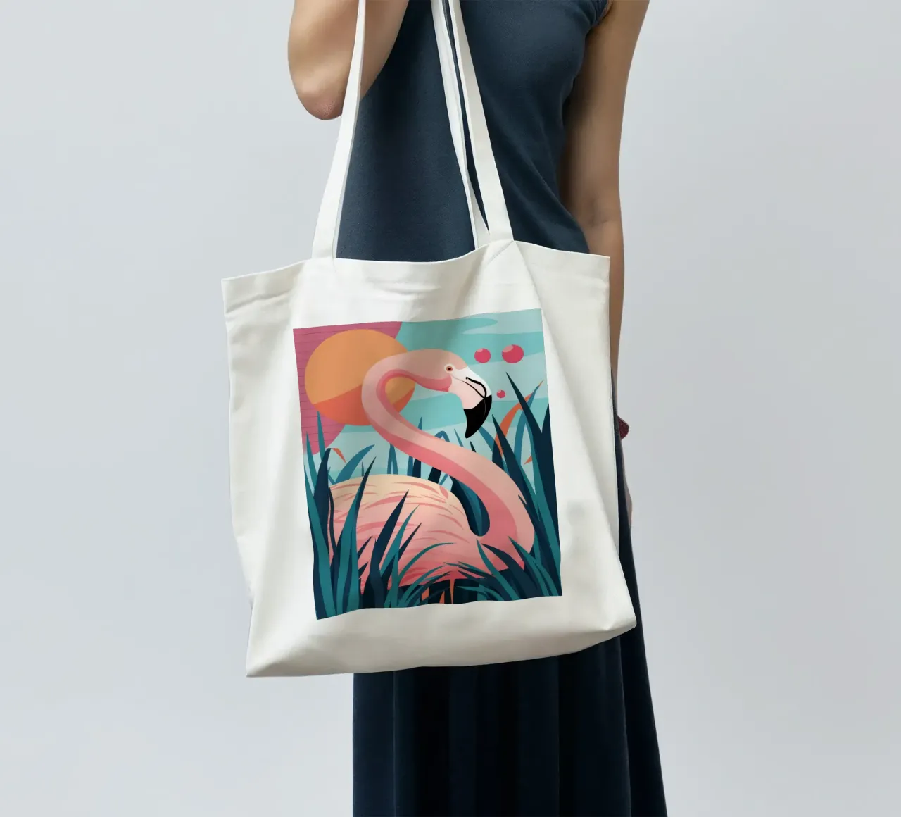 Fenicottero elegante in fiore borsa in juta da Solar Paint