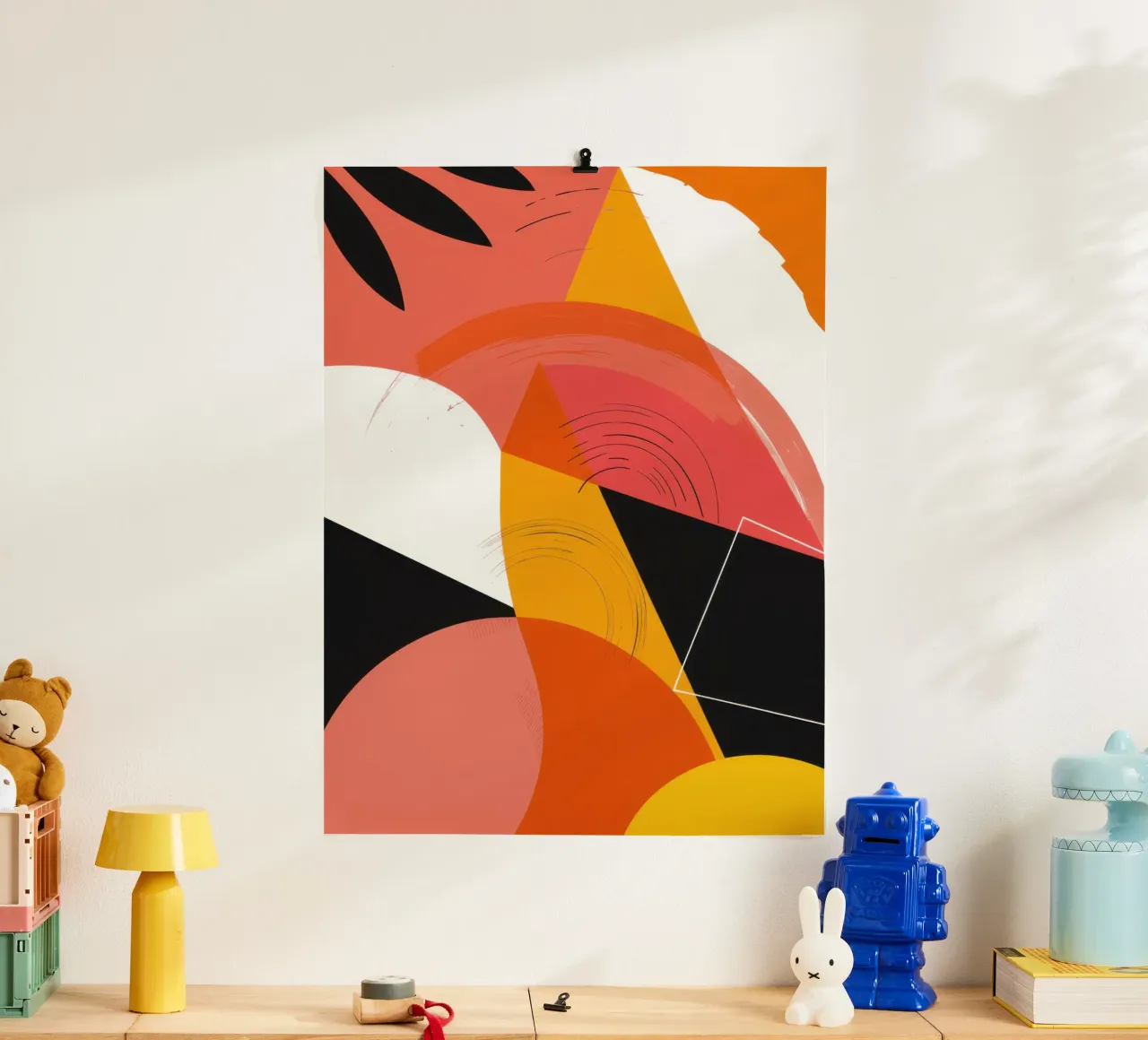 Forma abstracta de flamenco poster con marco de madera de Bring Haven