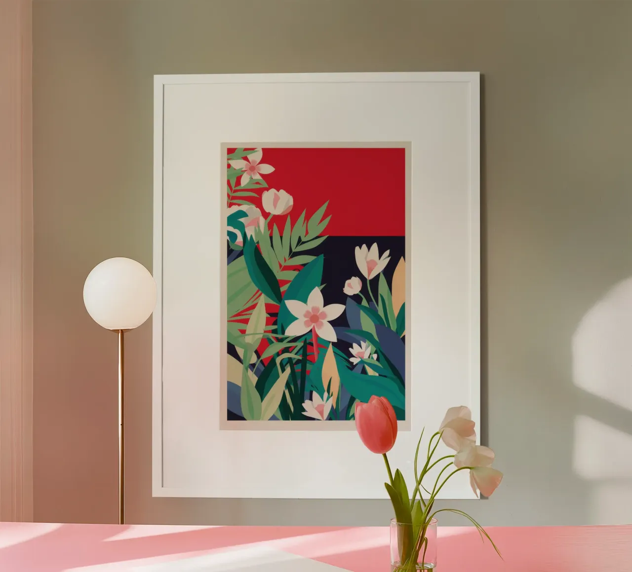 Notte floreale cremisi poster con telaio in legno da Lunar Valentina