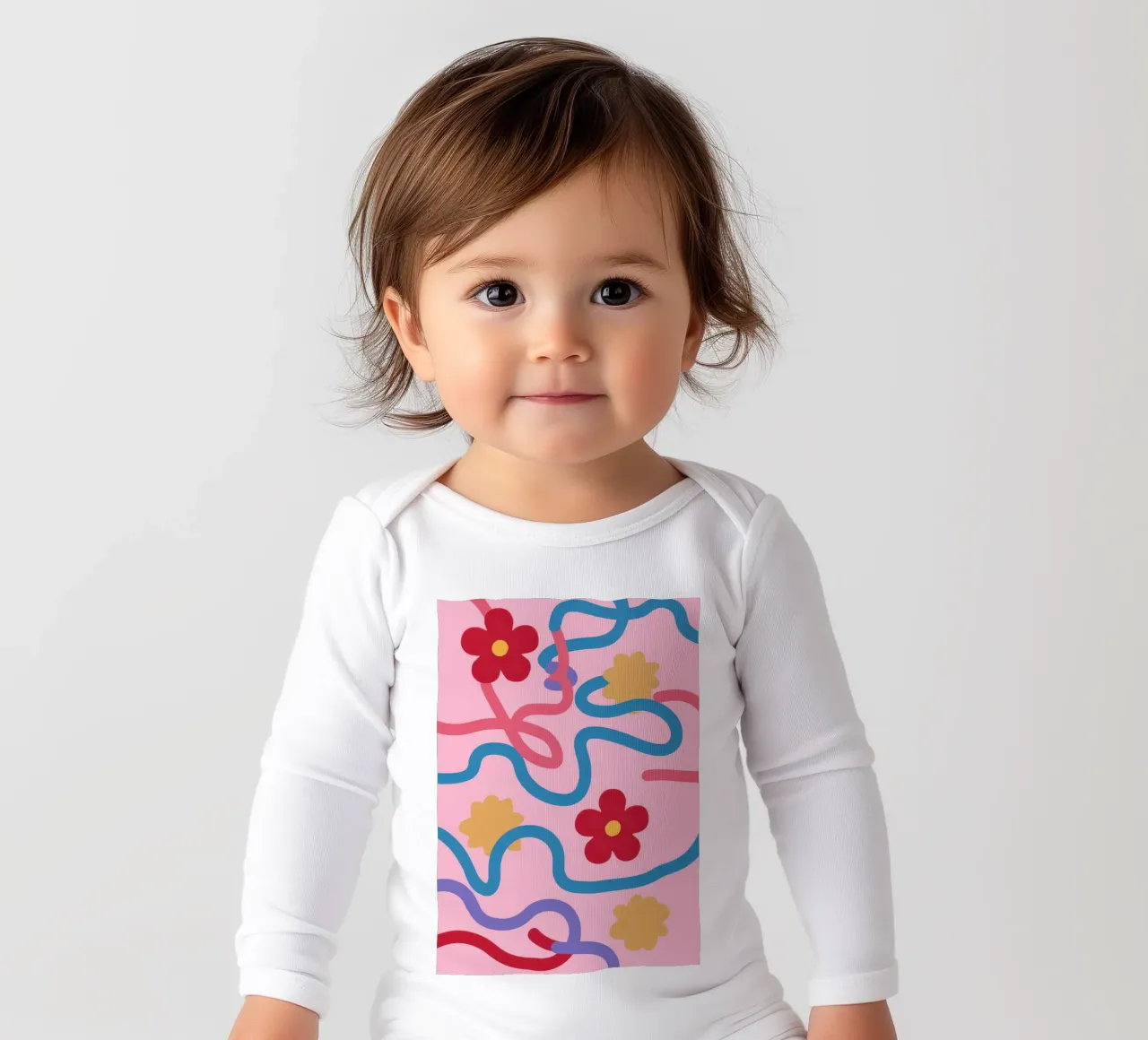 Joyful Abstract Squiggles long-sleeve baby romper by Solar Paint