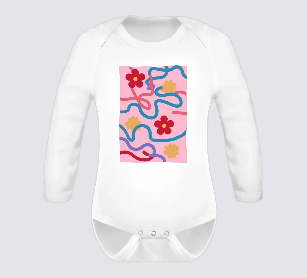 Joyful Abstract Squiggles long-sleeve baby romper by Solar Paint