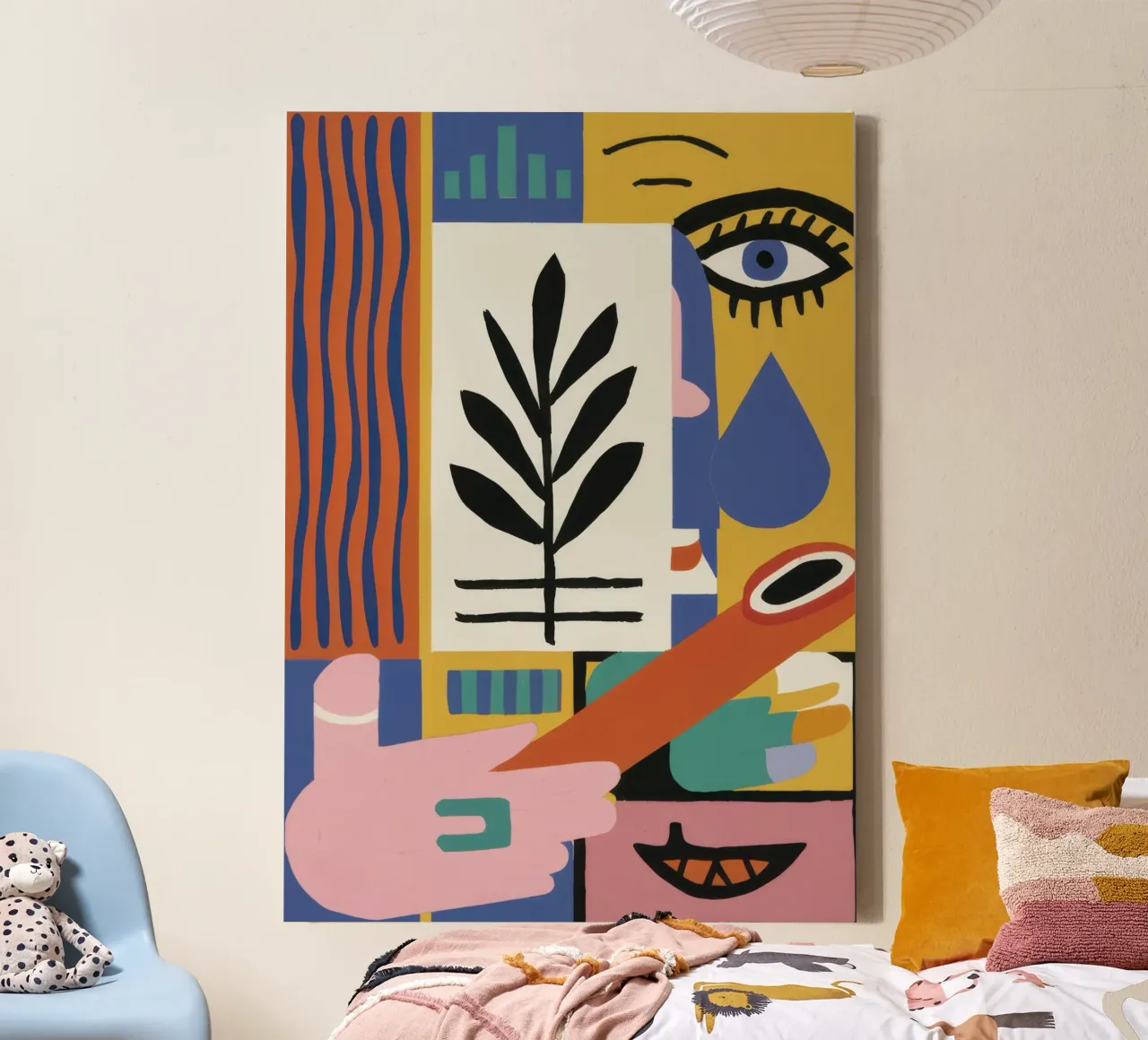 Kubistisch plantenportret canvas met Baklijst van Lunar Valentina