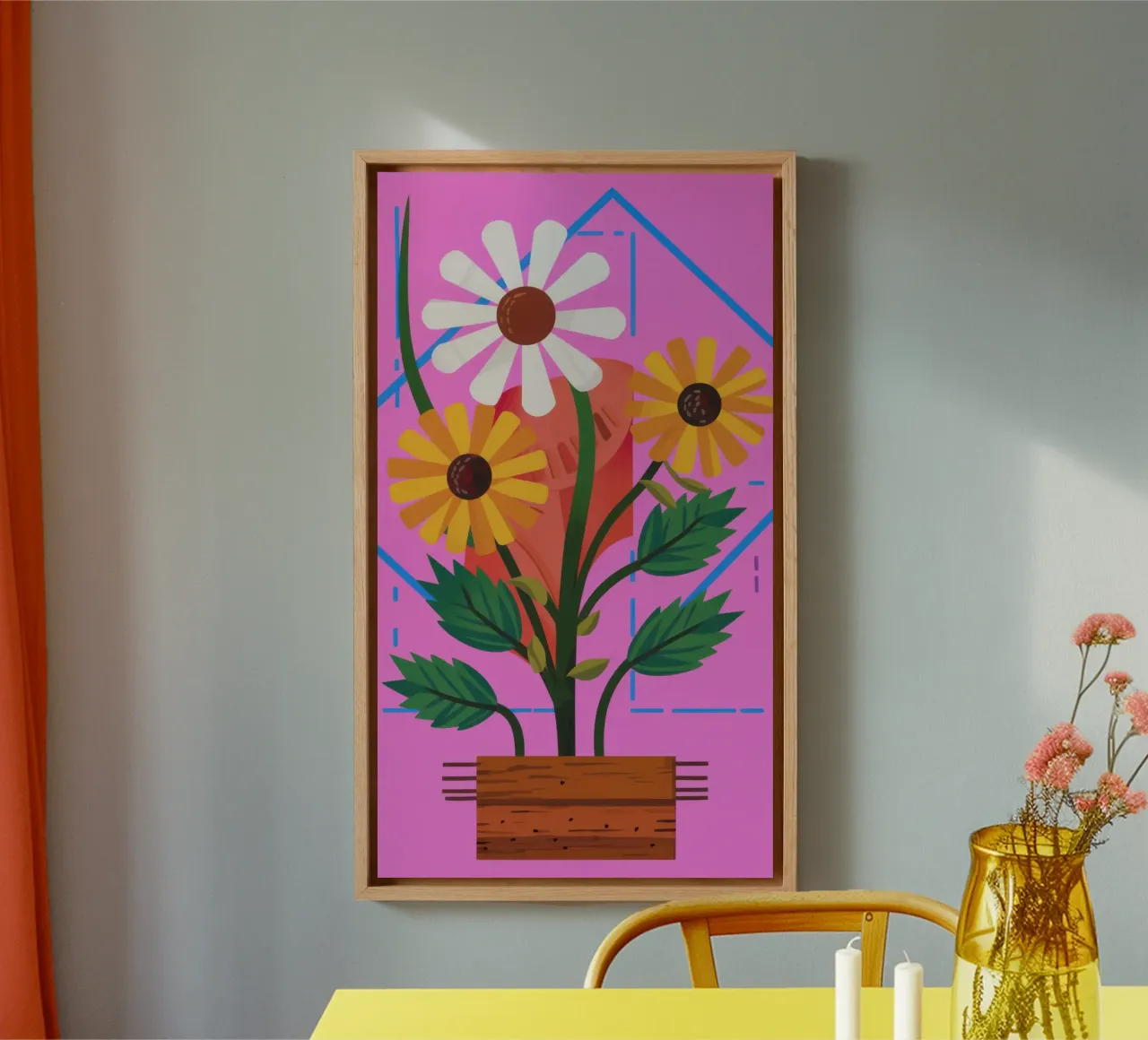 Geometric Daisy View canvas with Floater frame by Bring Haven