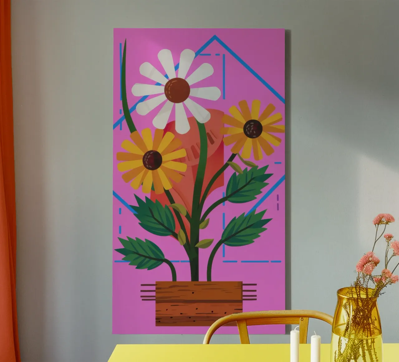 Geometric Daisy View canvas with Floater frame by Bring Haven
