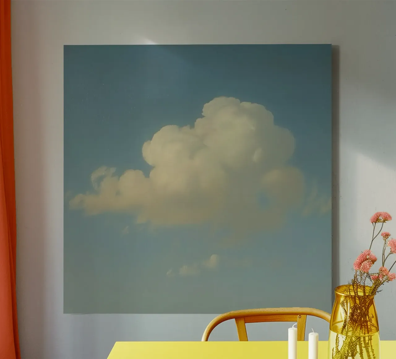 Una soffice nuvola bianca alla deriva in un cielo azzurro e limpido tela da DesignDoodle