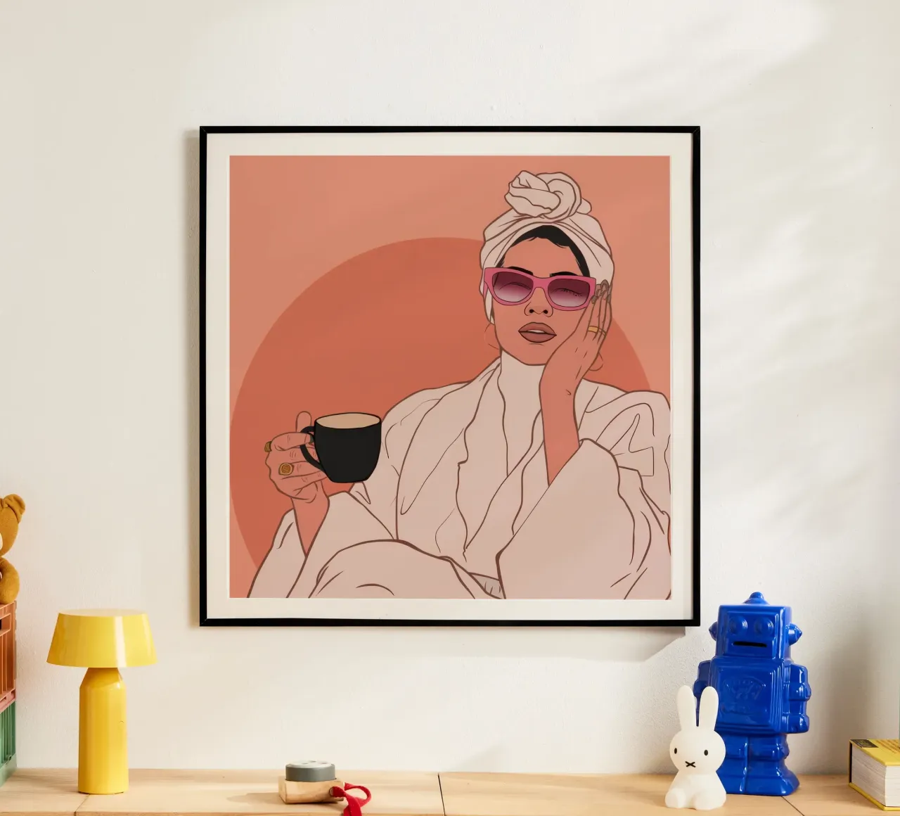 Caffè mattutino Glamour poster con telaio in alluminio da Solar Paint