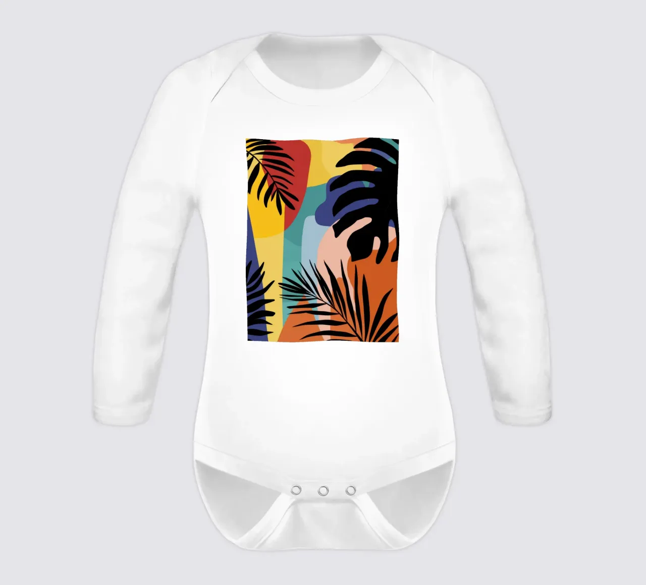 Sunset Jungle Silhouette long-sleeve baby romper by Frosh Pallete