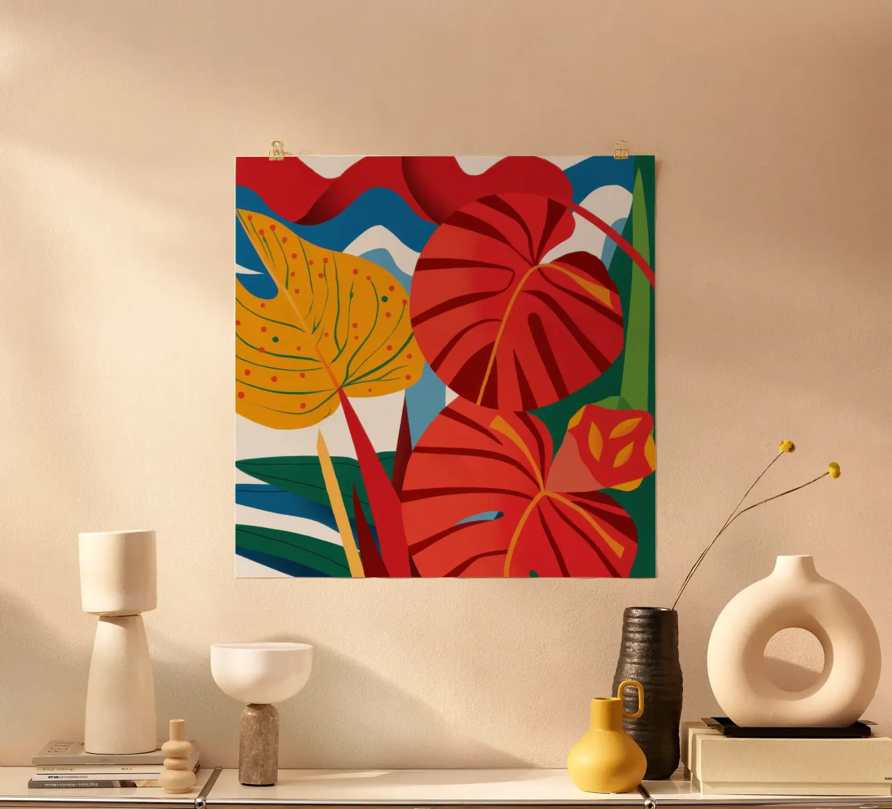 Abbraccio autunnale di fuoco poster con telaio in legno da Solar Paint