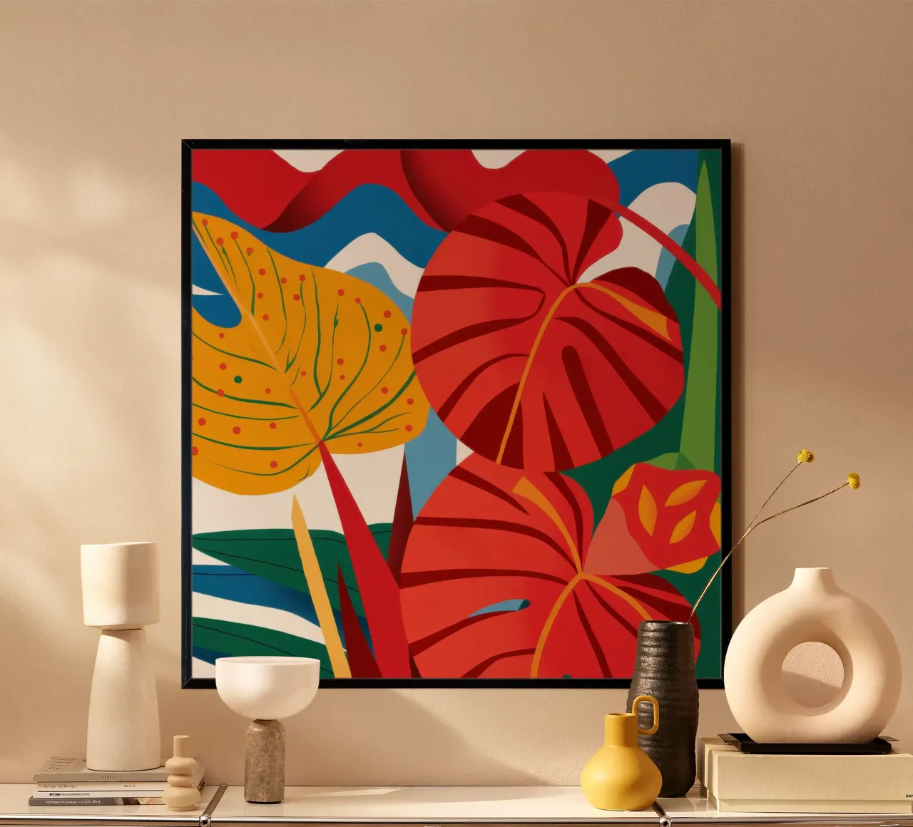 Abbraccio autunnale di fuoco poster con telaio in legno da Solar Paint
