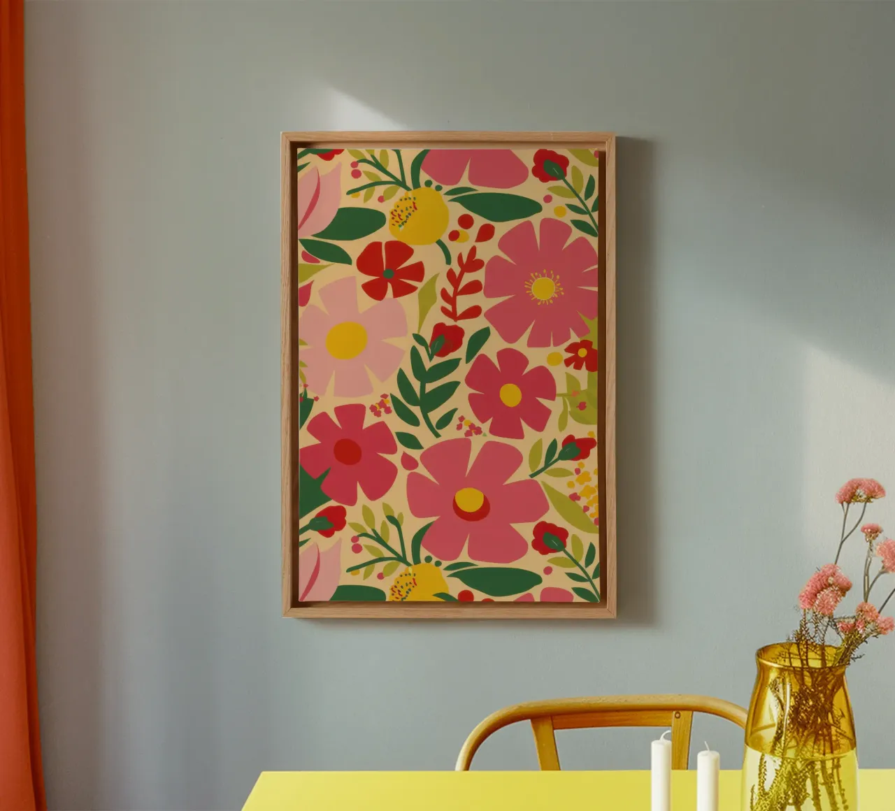 Fiori rosa d'estate tela con Cornice a cassetta da Lunar Valentina