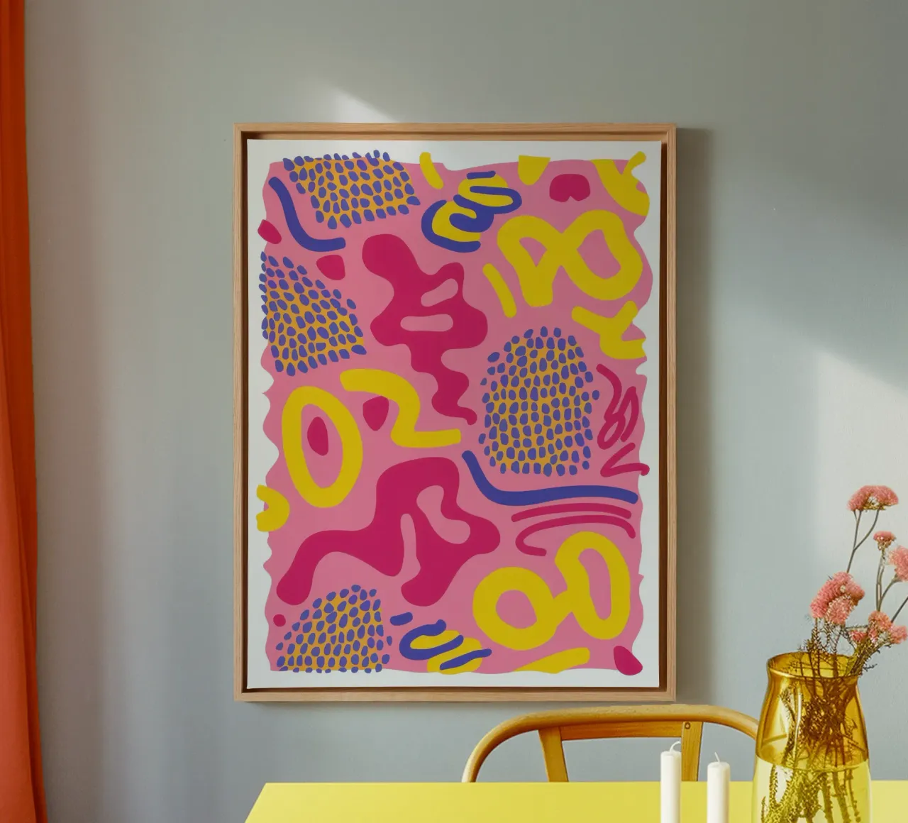 Neon Scribble Pattern canvas with Floater frame by Lunar Valentina