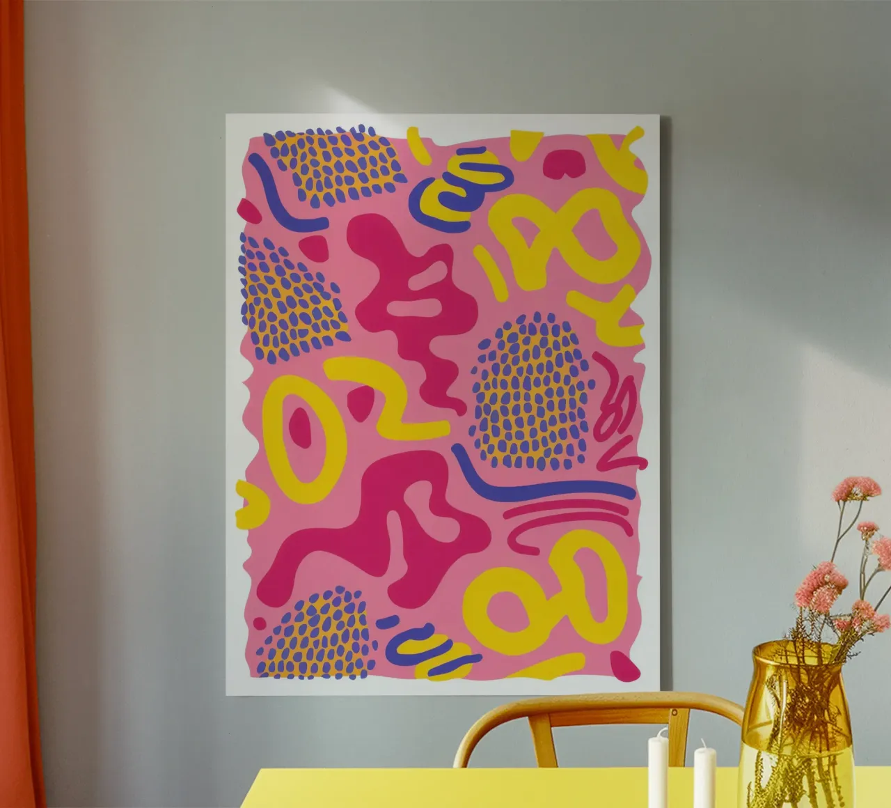 Neon Scribble Pattern canvas with Floater frame by Lunar Valentina