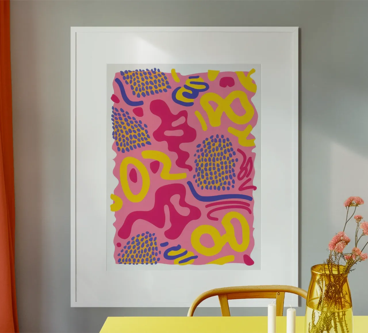 Neon Scribble Pattern poster with aluminum frame by Lunar Valentina