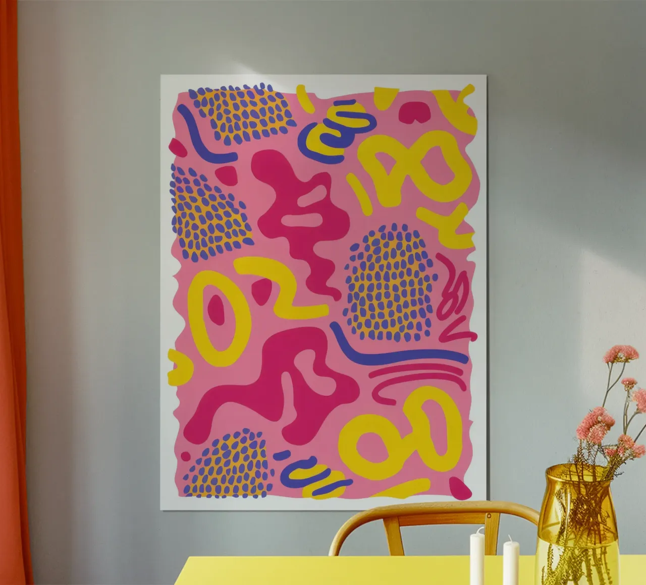 Neon Scribble Pattern poster with aluminum frame by Lunar Valentina