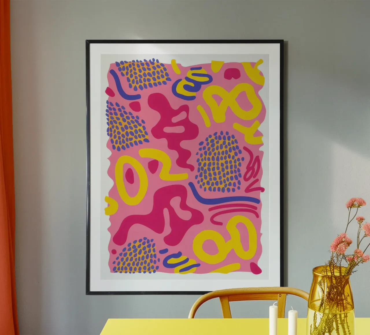 Neon Scribble Pattern poster with aluminum frame by Lunar Valentina