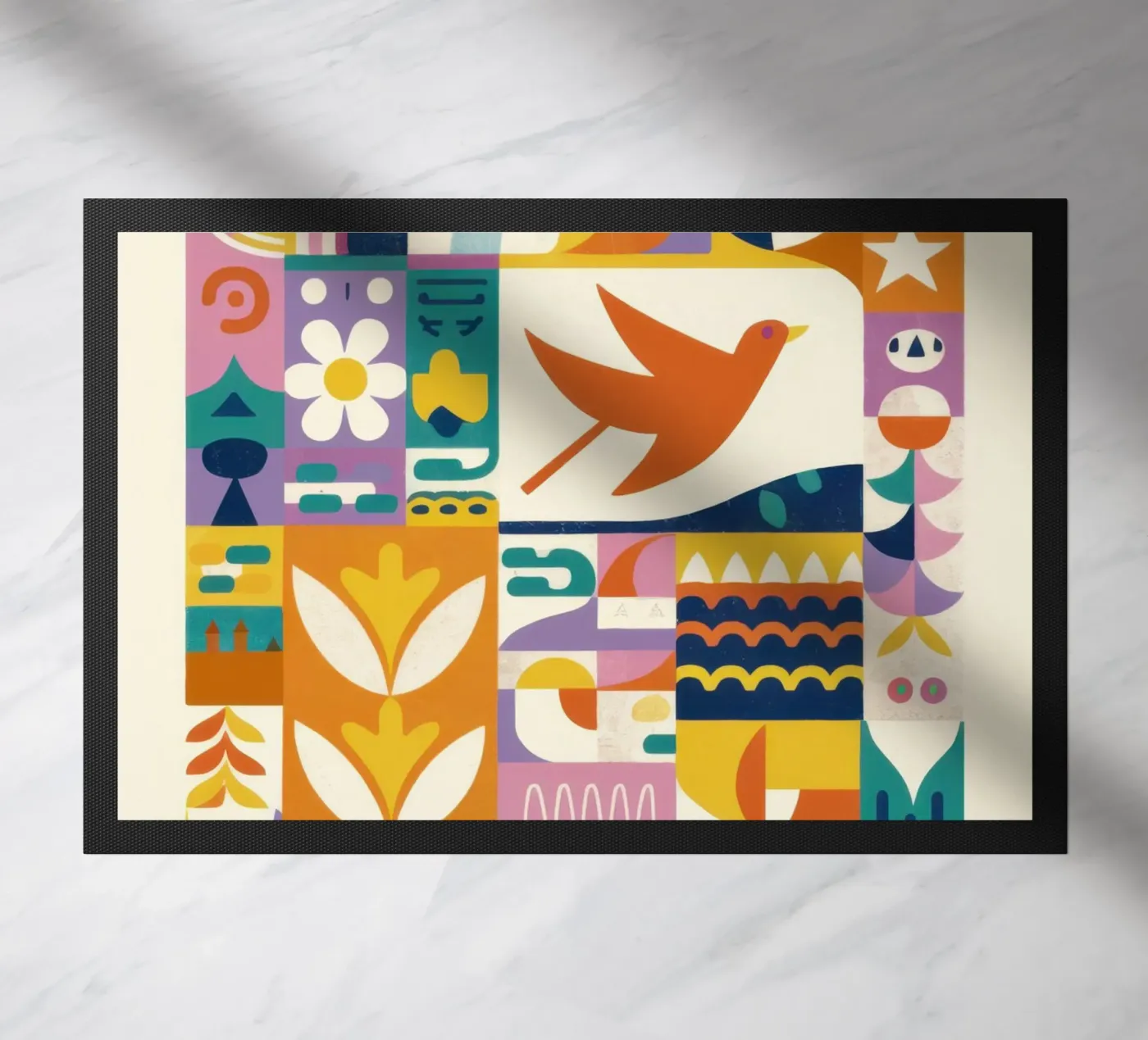 Vibrant Folk Grid doormat by Bring Haven