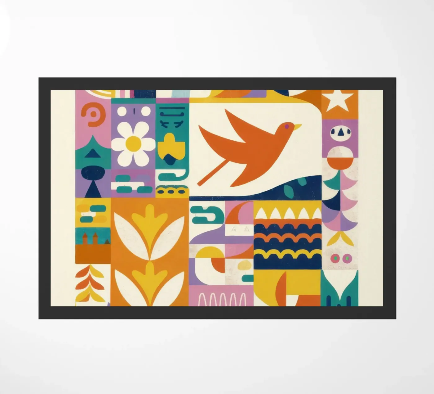 Vibrant Folk Grid doormat by Bring Haven
