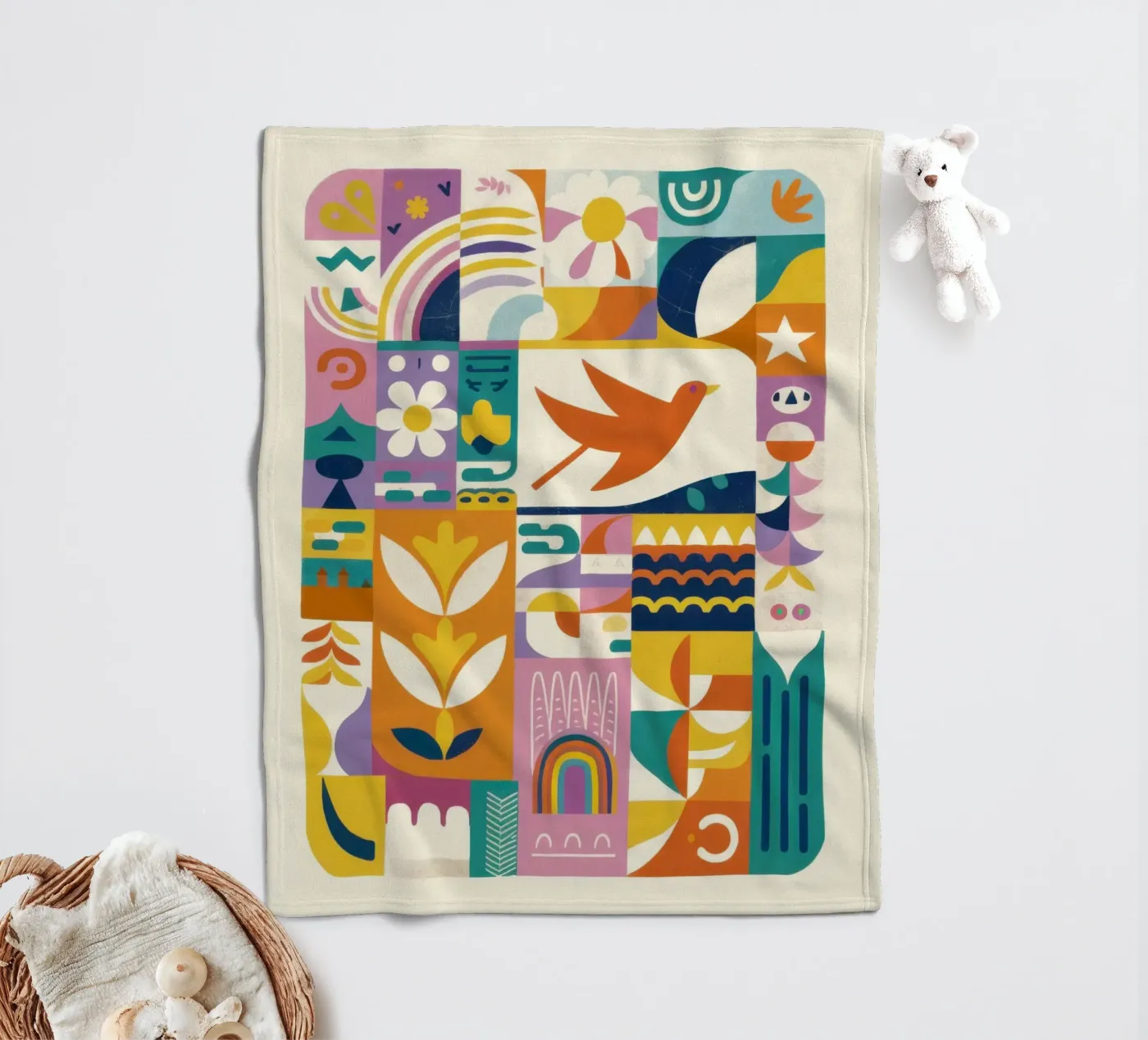 Vibrant Folk Grid fleecedeken van Bring Haven