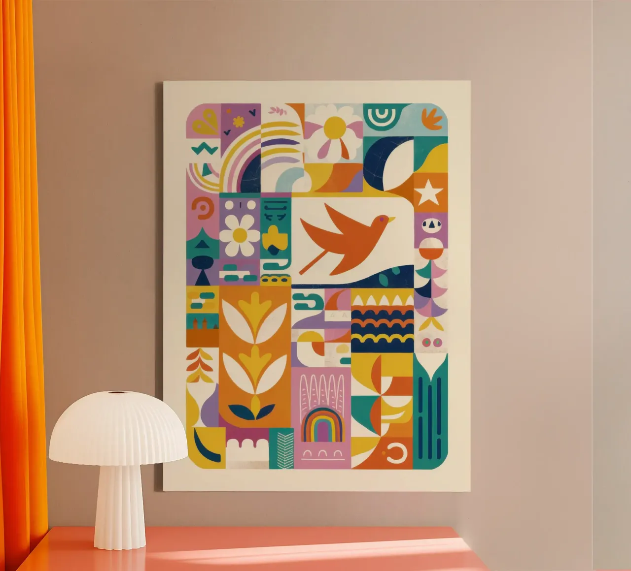 Levendig folkraster canvas met Baklijst van Bring Haven