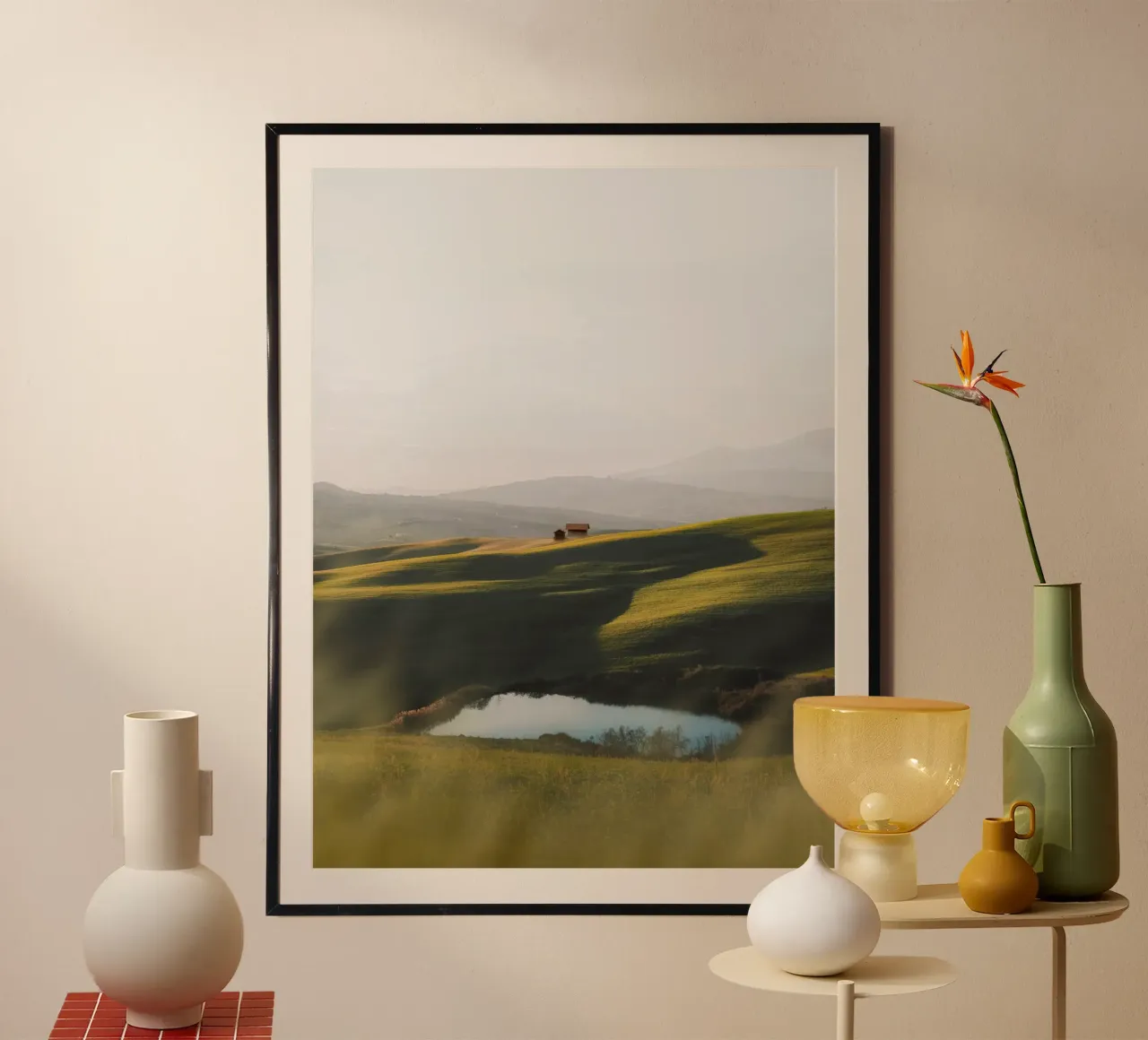 peaceful rural poster with wooden frame by animal story home