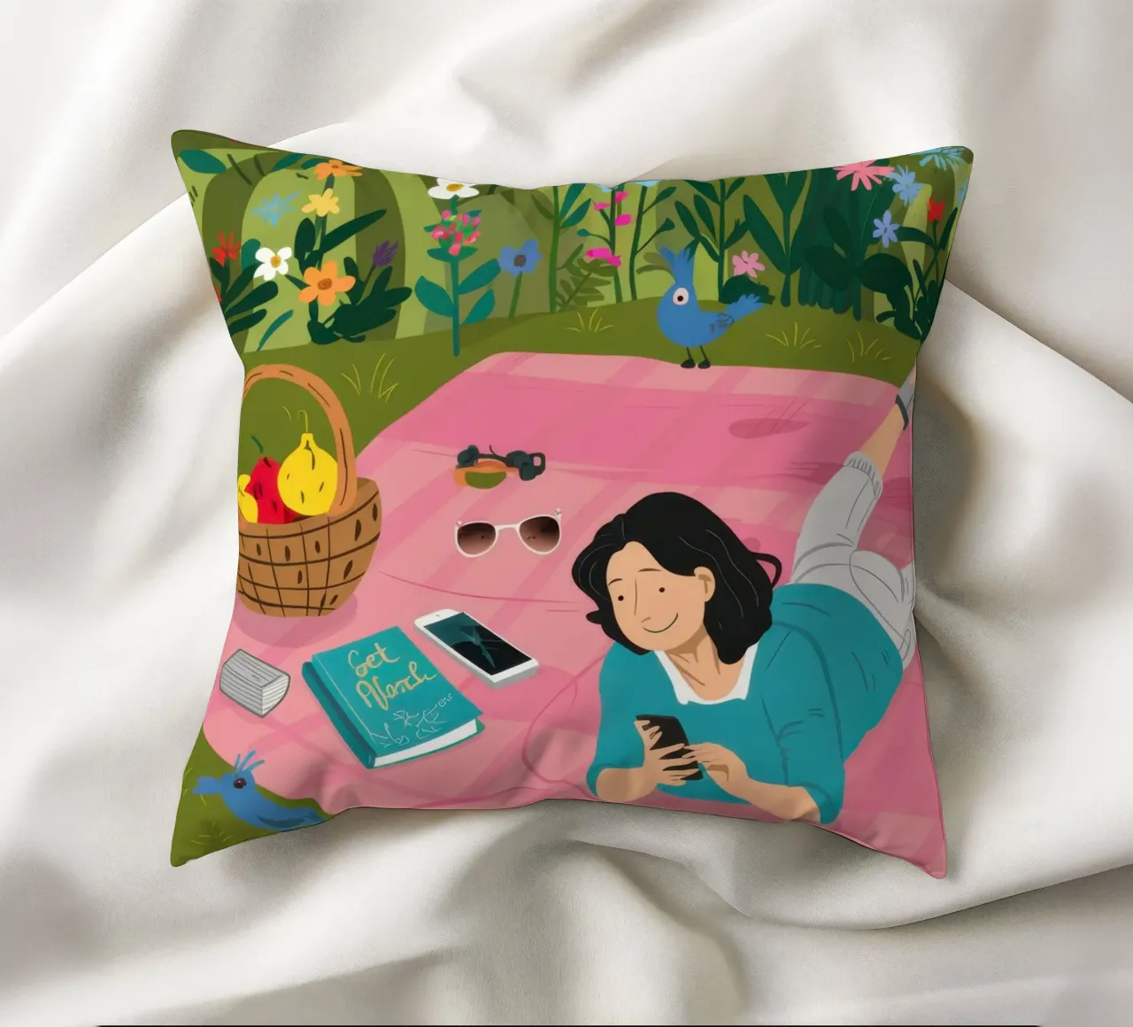 Picnic in un giardino sereno cuscino da Bring Haven