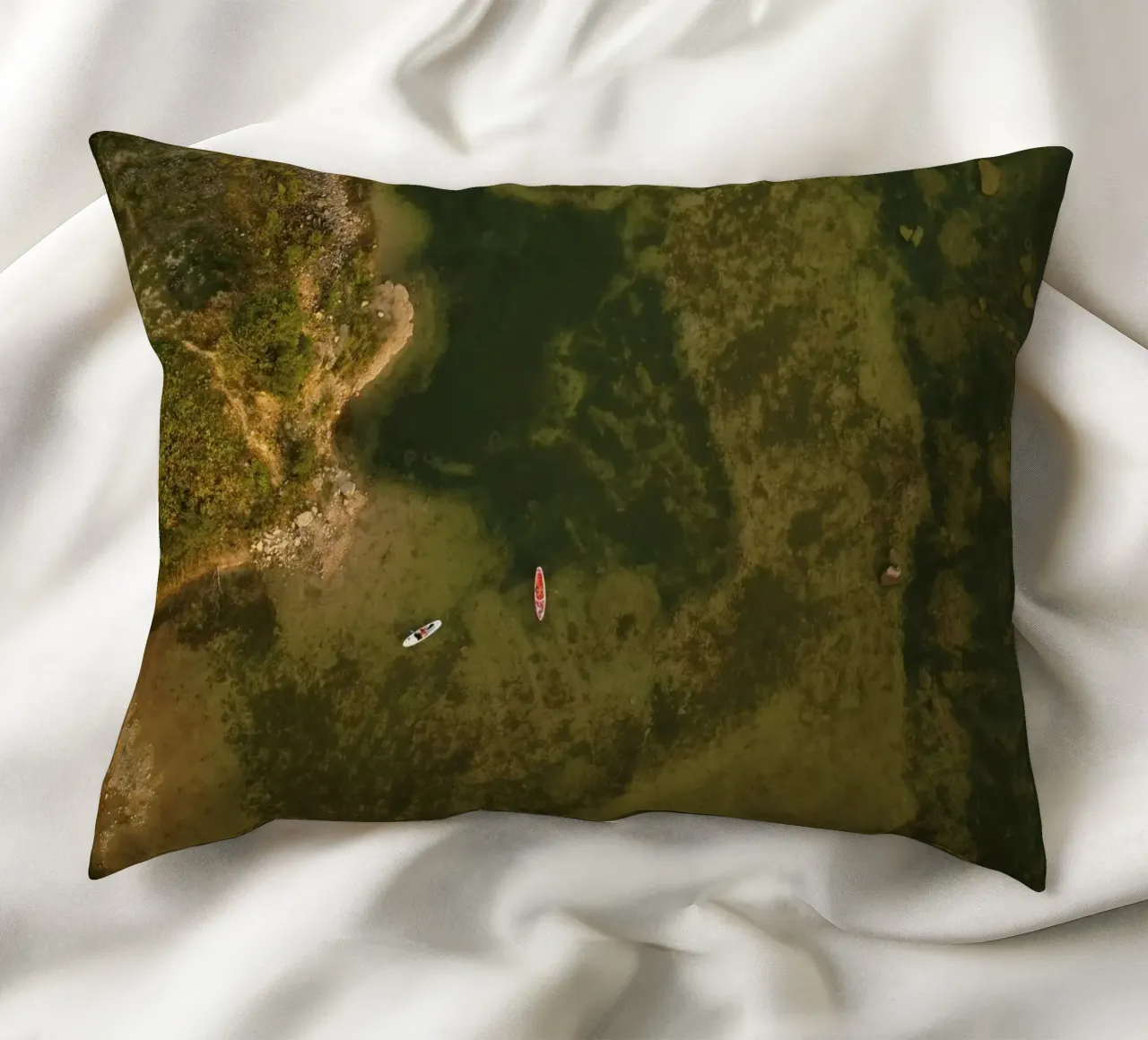 two boats dense foliage decorative cushion by cofa home