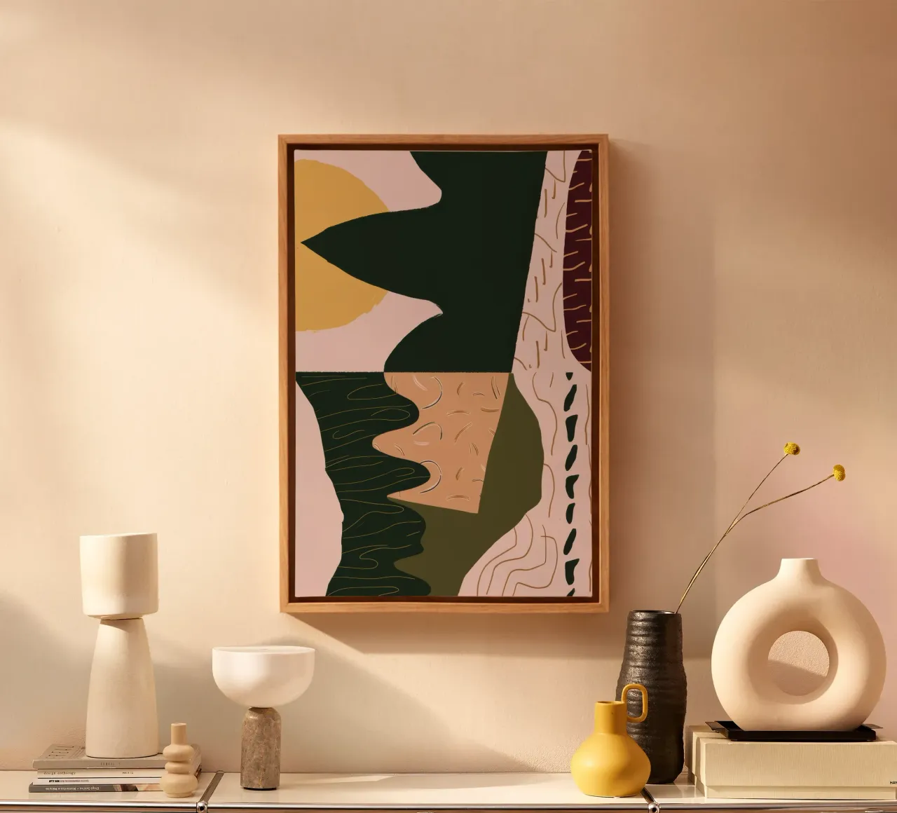 Abstrakte Flussreflexion Leinwand mit Schattenfugenrahmen von Frosh Pallete