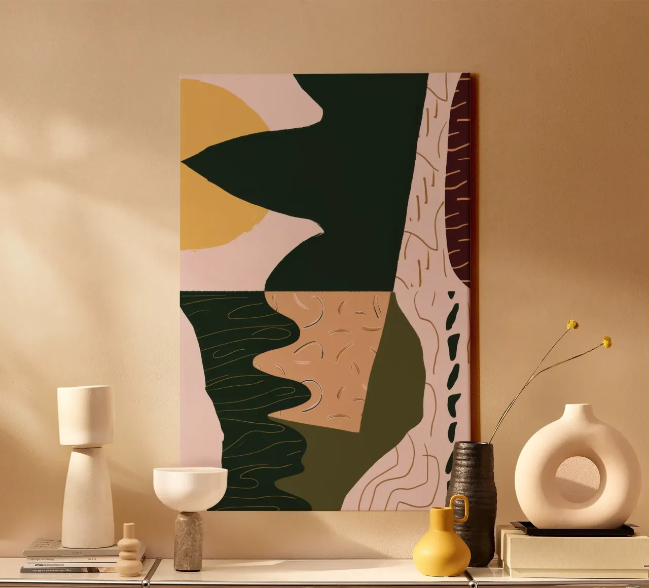 Abstracte rivierreflectie canvas met Baklijst van Frosh Pallete