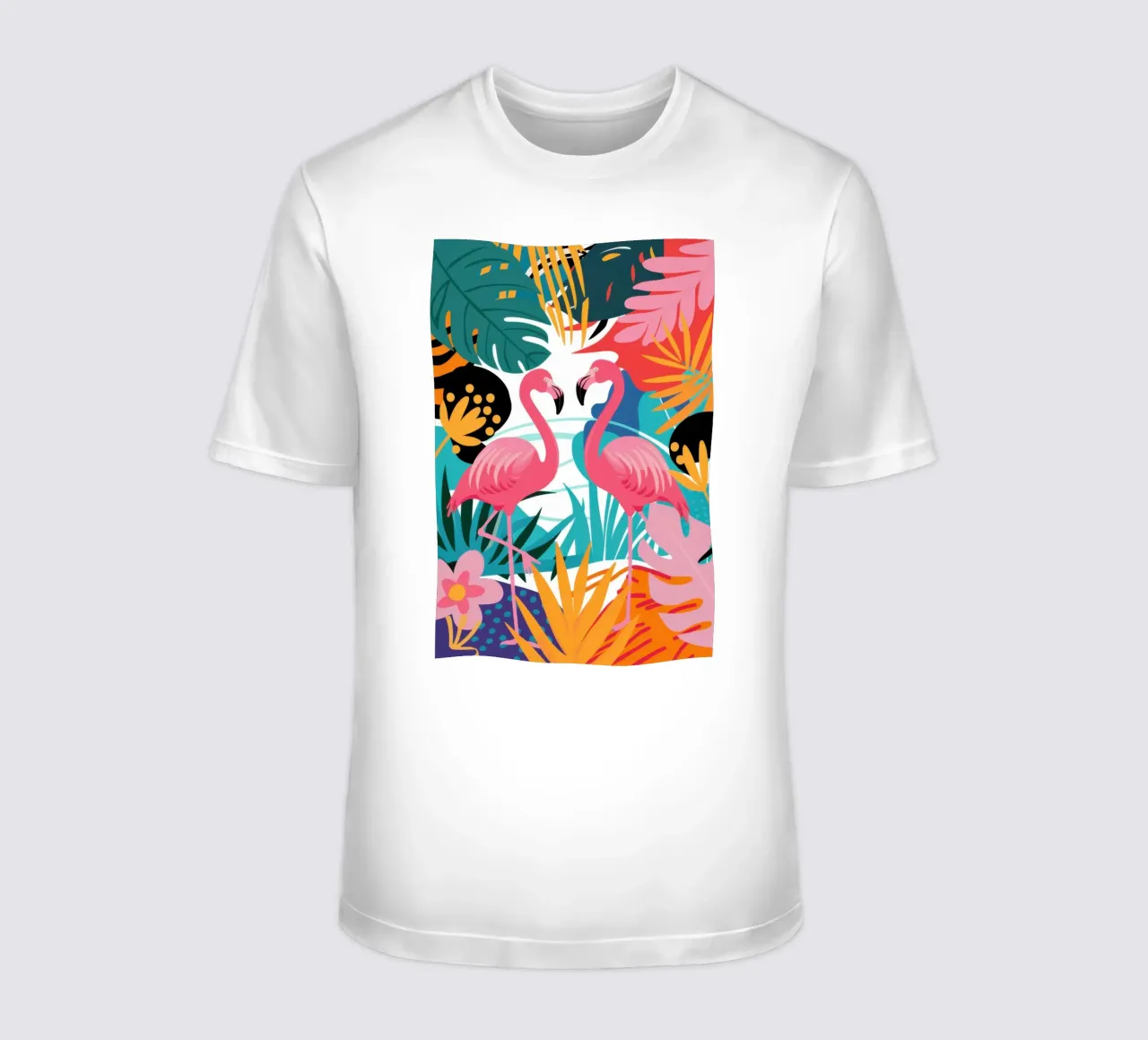 Paradiso della giungla dei fenicotteri t-shirt da Line Fable