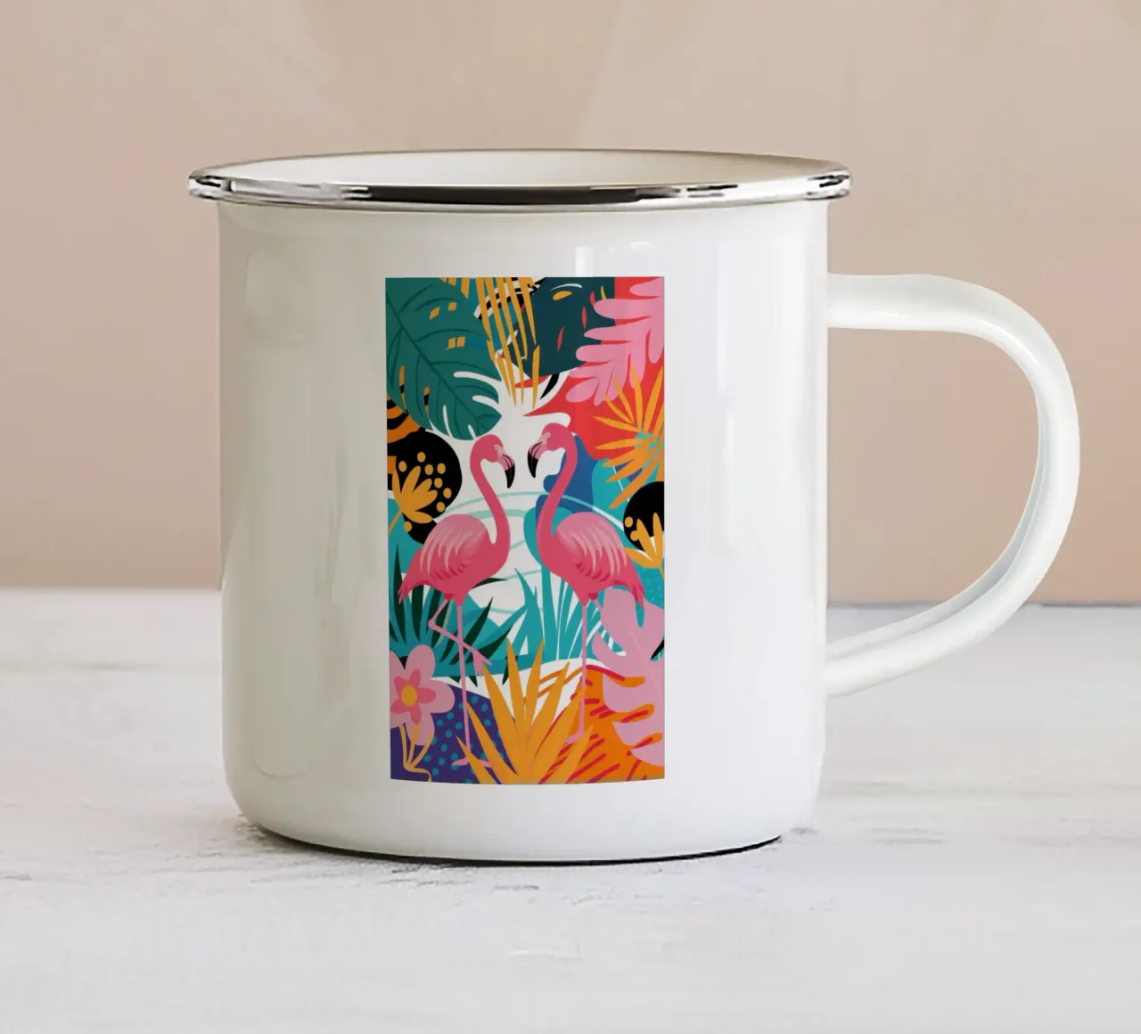 Paradiso della giungla dei fenicotteri tazza in smalto da Line Fable