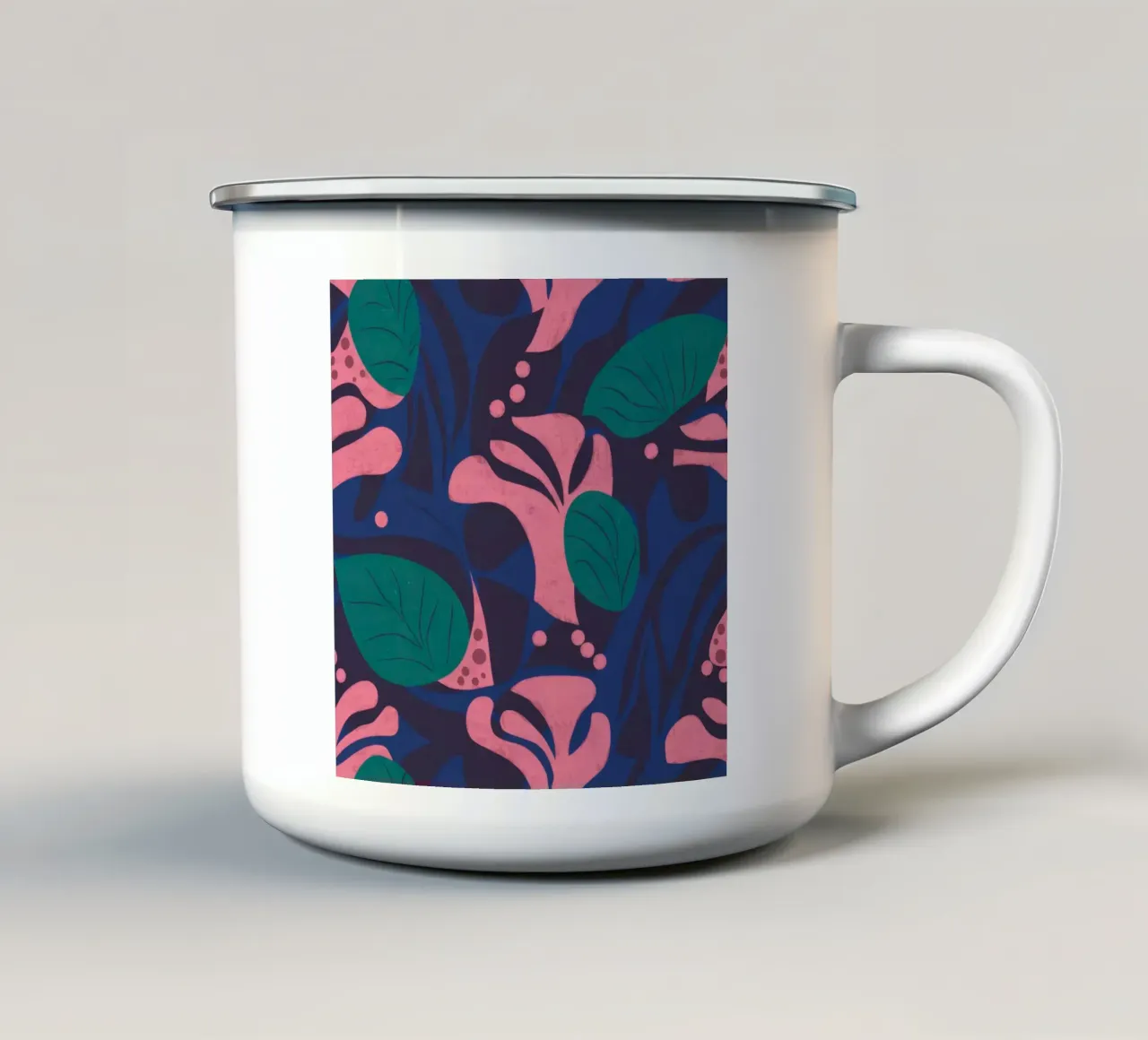 Motivo floreale di mezzanotte tazza in smalto da Line Fable