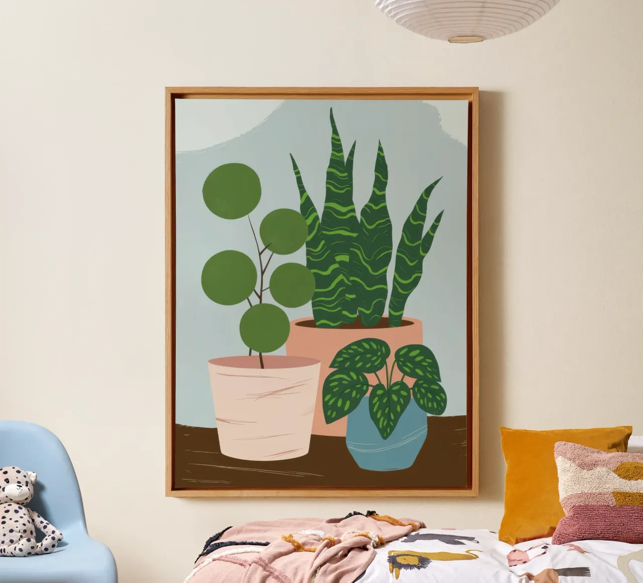 Potted Plant Stillness canvas with Floater frame by Line Fable