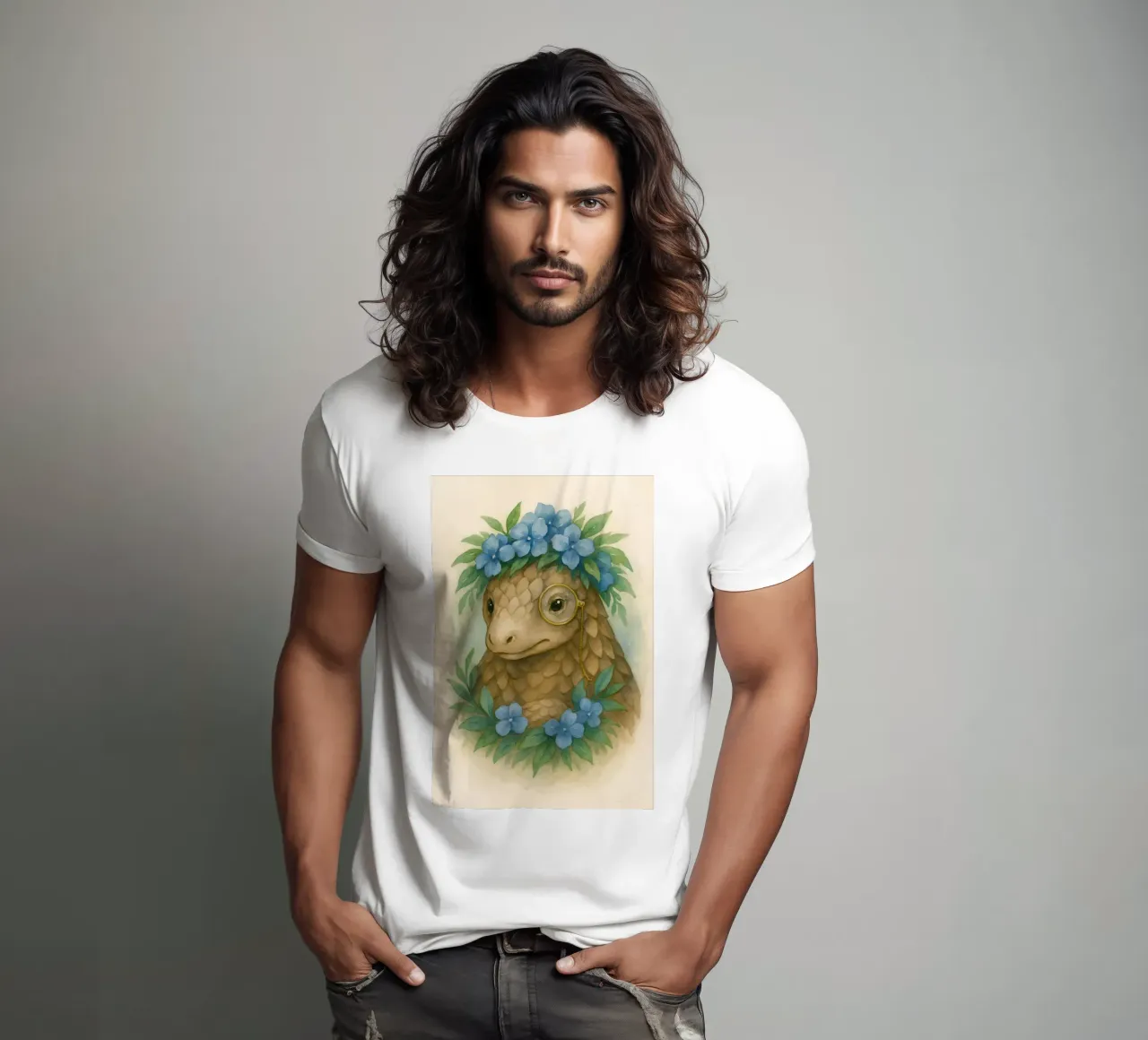 Lo studioso gentile: Pangolino in fiore t-shirt da Graceful Desine