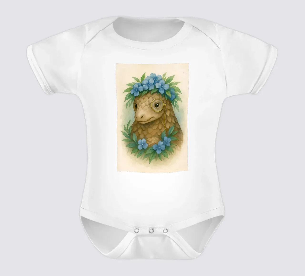 Lo studioso gentile: Pangolino in fiore body neonato maniche corte da Graceful Desine
