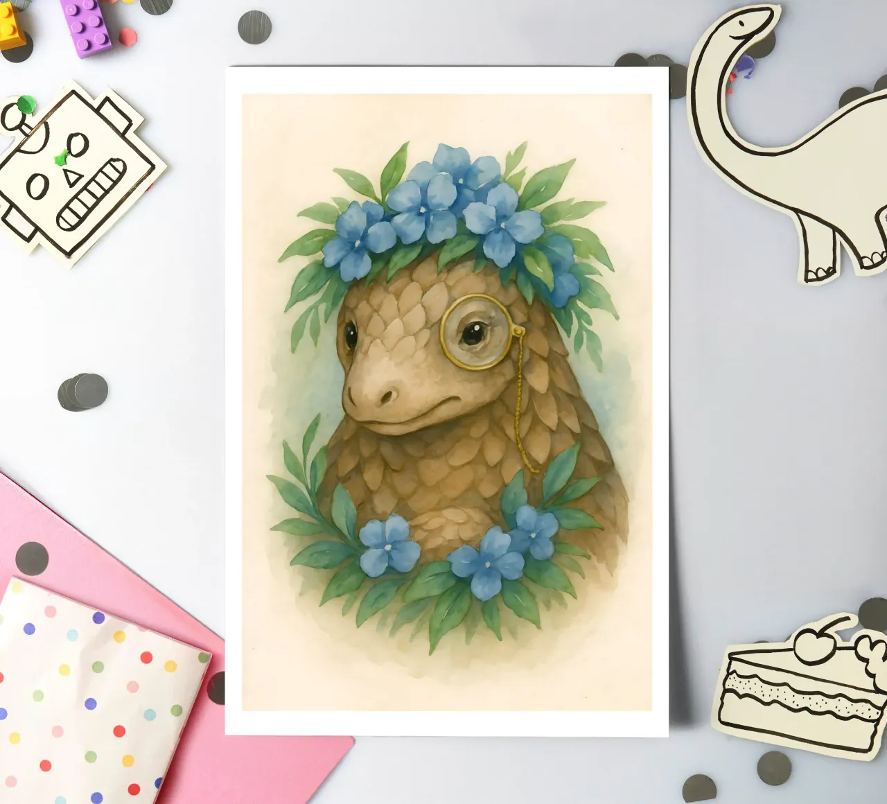 Lo studioso gentile: Pangolino in fiore foglio adesivo da Graceful Desine