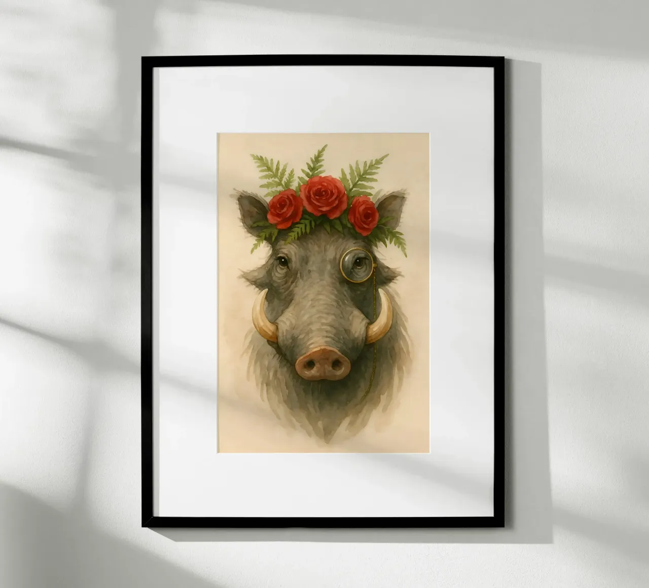 Le phacochère pimpant : Rose et raffinement poster avec cadre en aluminium de Graceful Desine