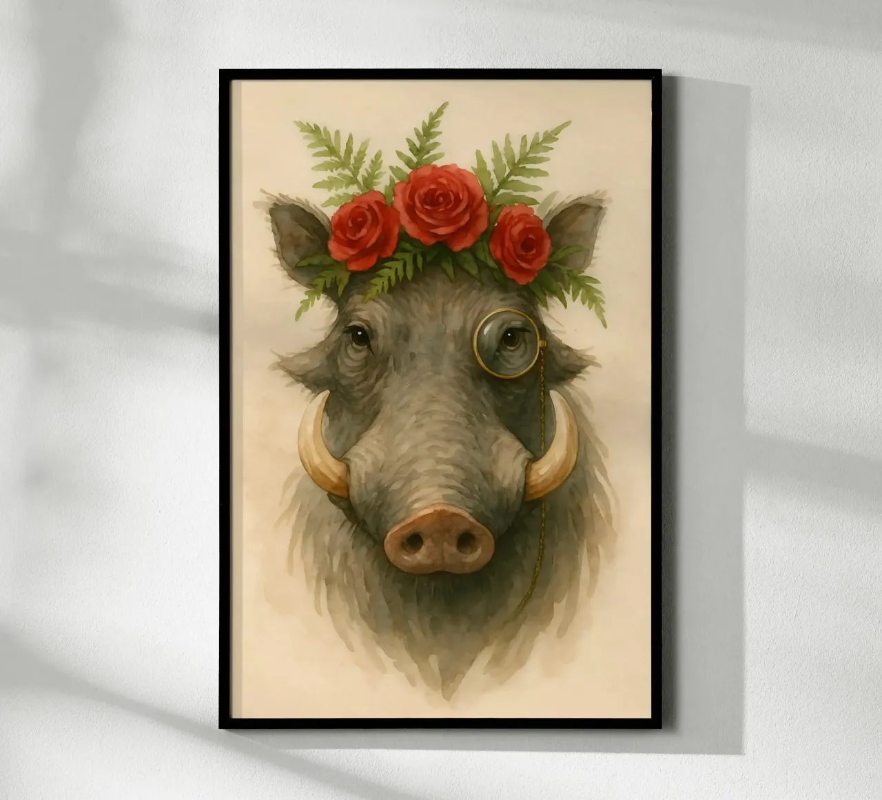 Le phacochère pimpant : Rose et raffinement poster avec cadre en aluminium de Graceful Desine