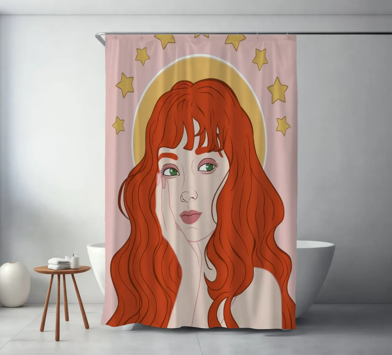 Fanciulla dall'alone celeste tenda da doccia da Solar Paint