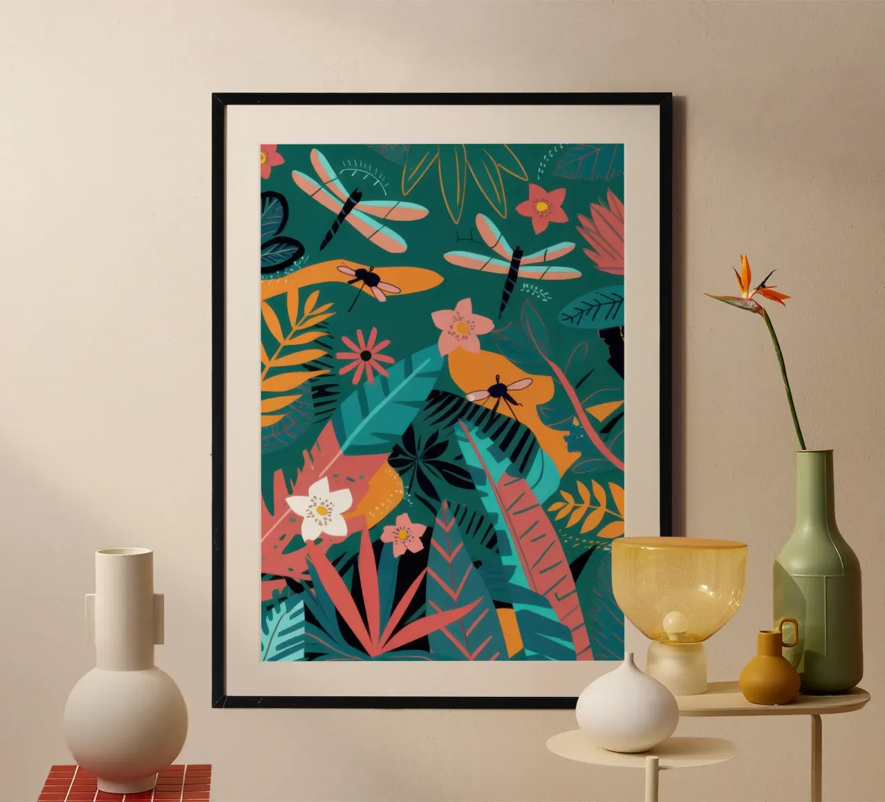 Serenata notturna nella giungla poster con telaio in plastica da Solar Paint