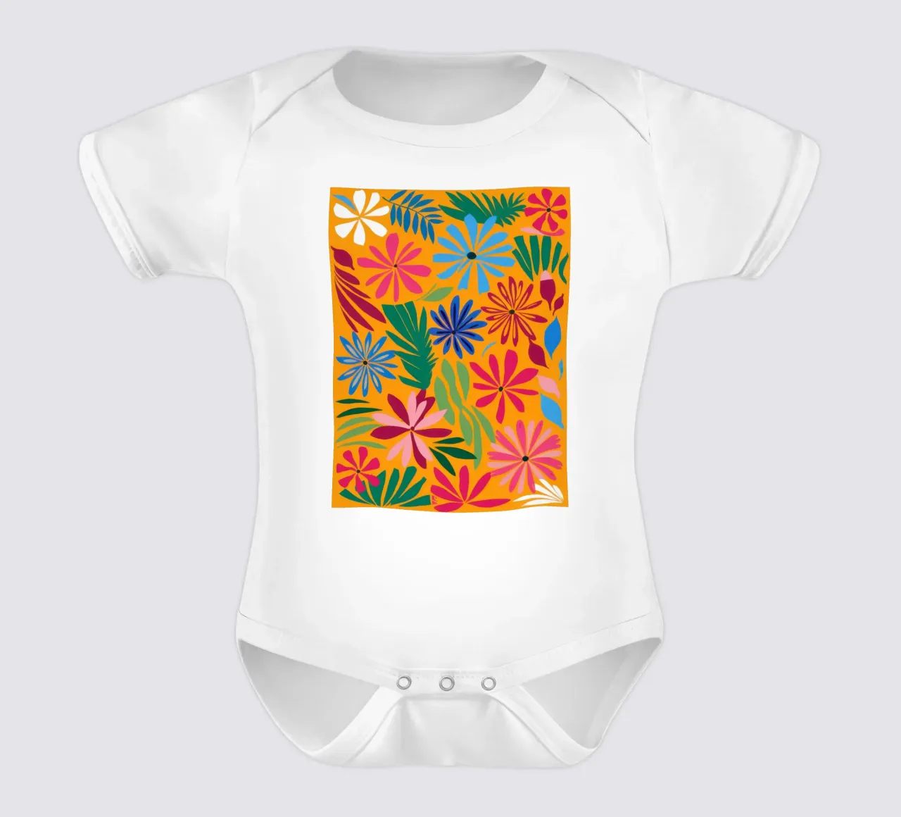 Joyful Floral Explosion short-sleeve baby romper by Bring Haven