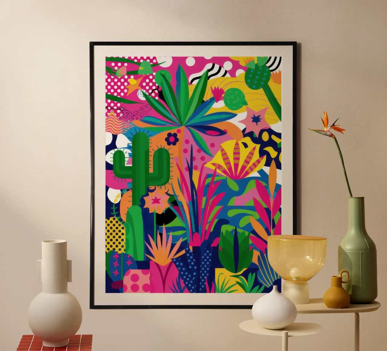 Neon Jungle Fiesta poster con telaio in plastica da Solar Paint