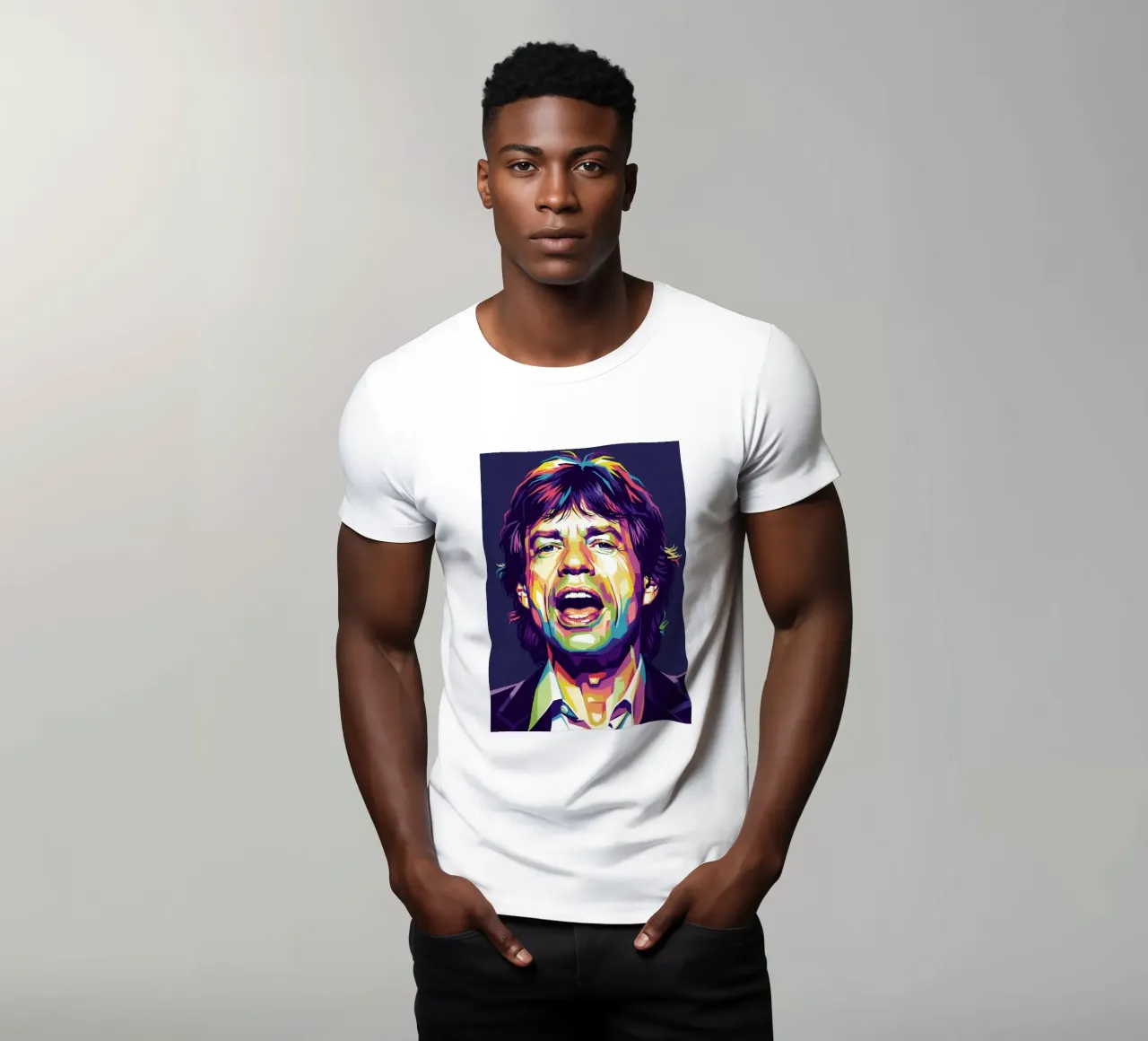 Mick Jagger with the iconic style t-shirt da Hantamrata