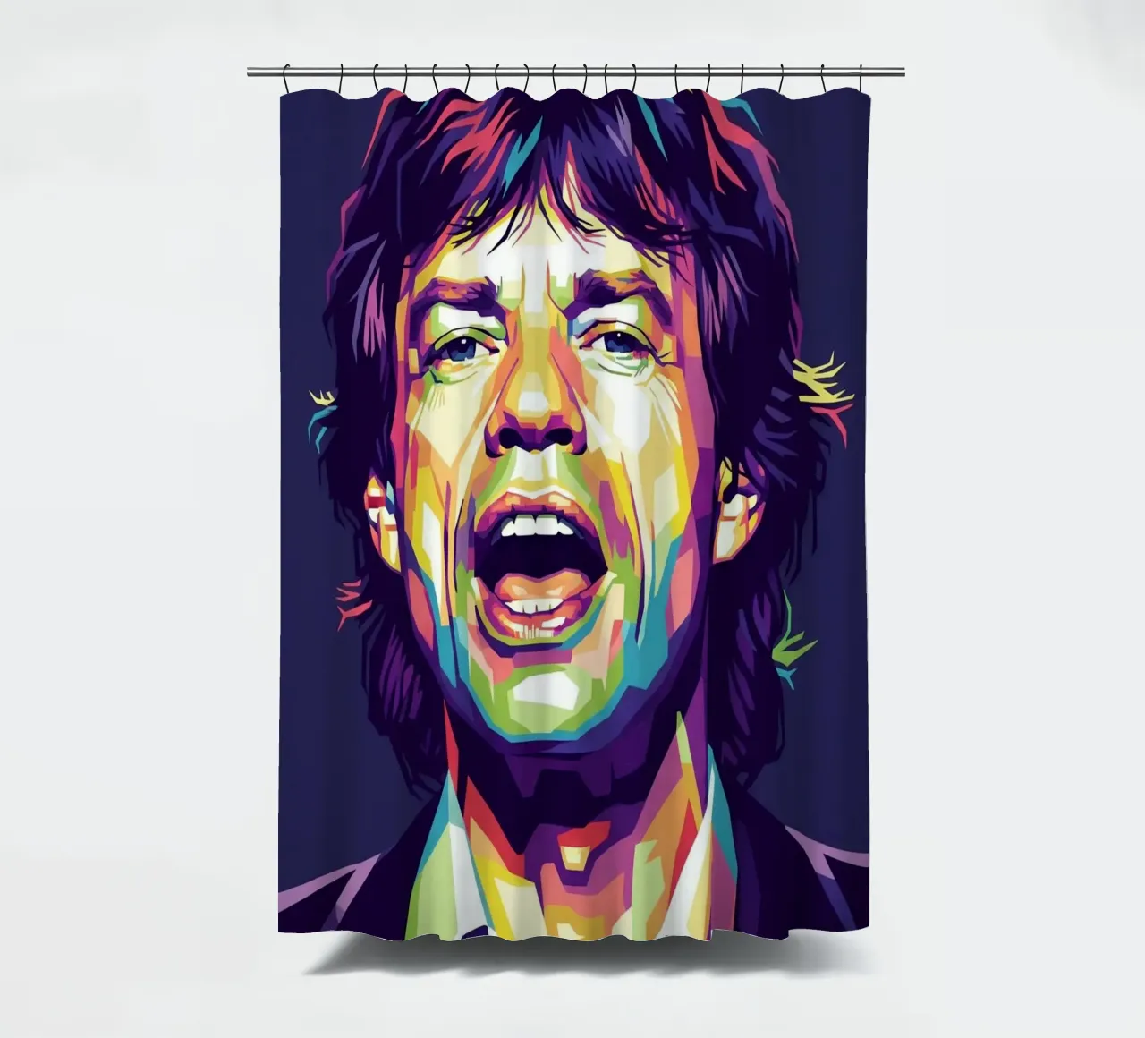 Mick Jagger with the iconic style cortina de baño de Hantamrata