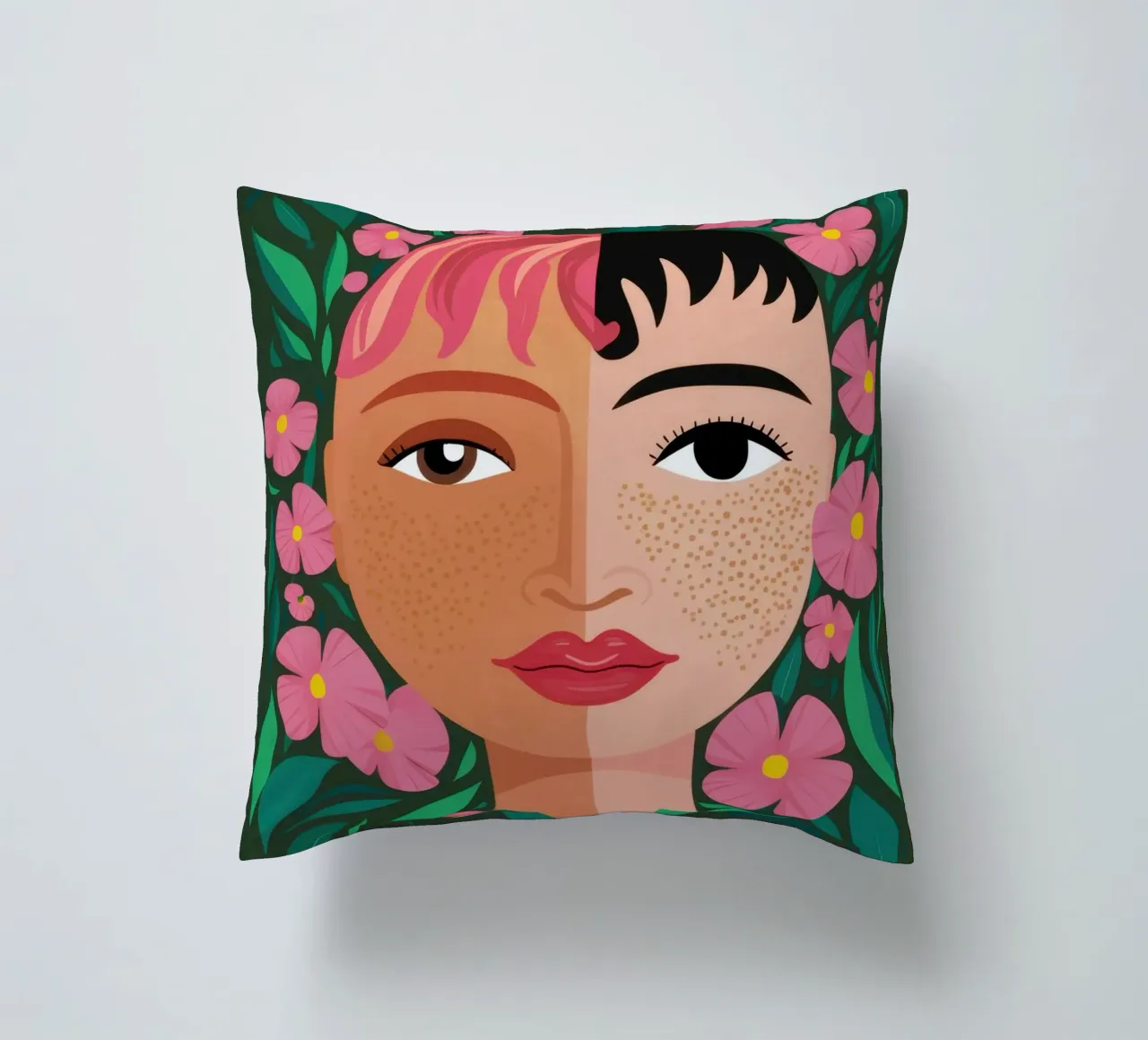 Fanciulla incoronata di fiori cuscino da Line Fable