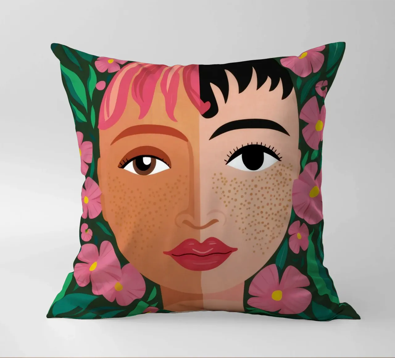 Fanciulla incoronata di fiori cuscino da Line Fable