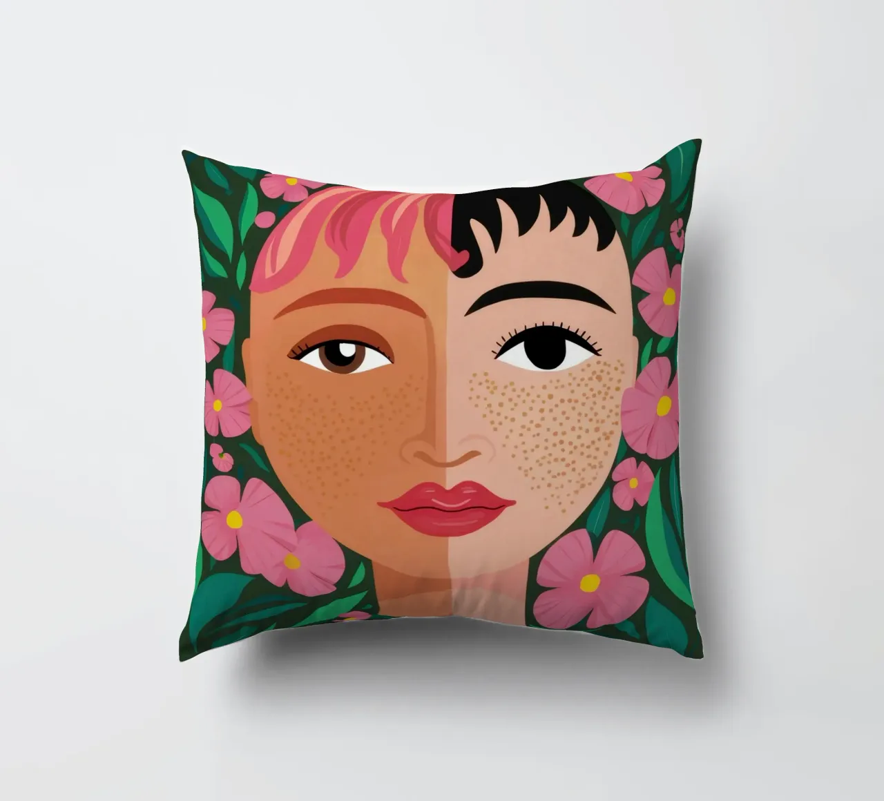 Fanciulla incoronata di fiori cuscino da Line Fable