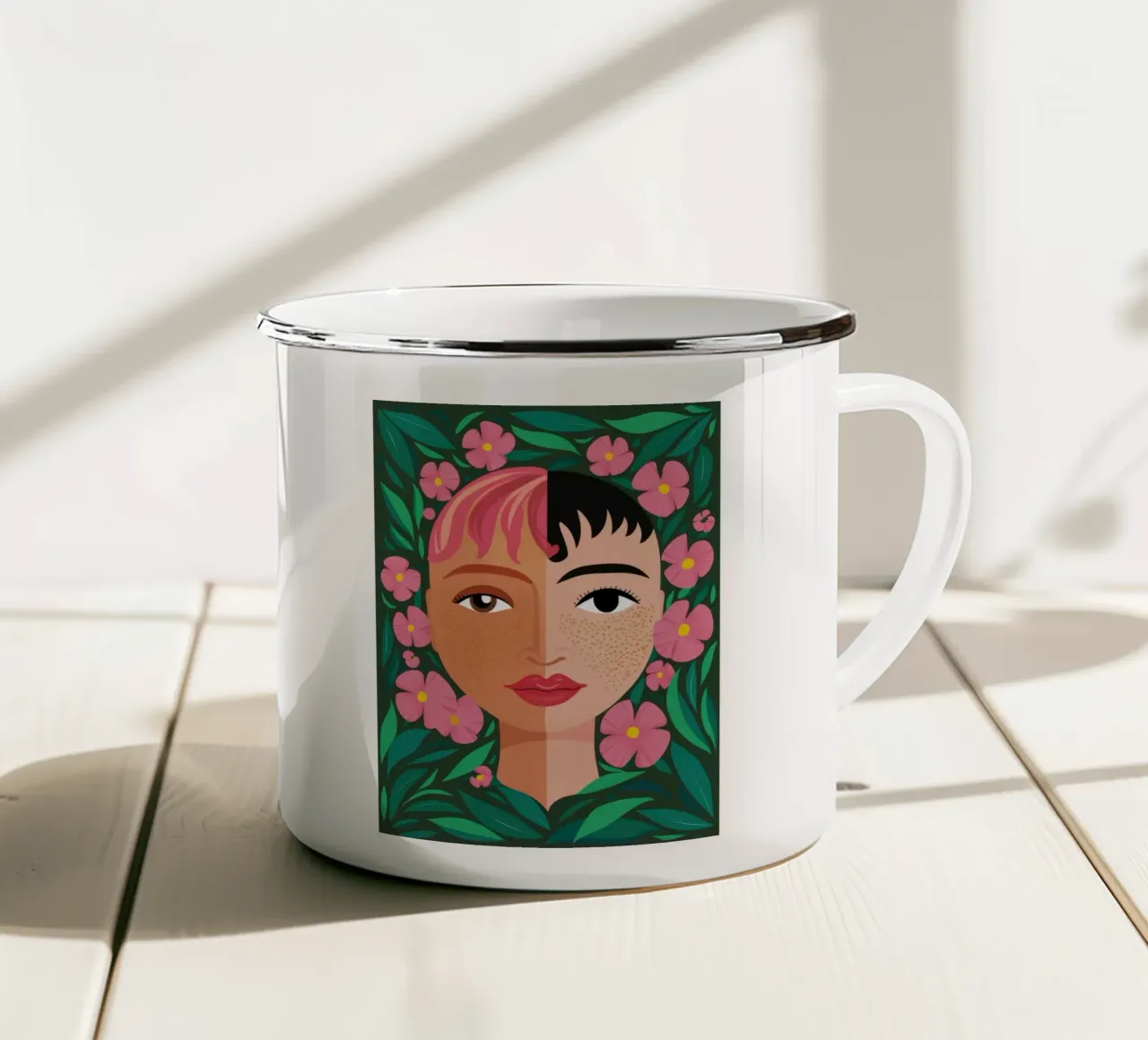 Fanciulla incoronata di fiori tazza in smalto da Line Fable