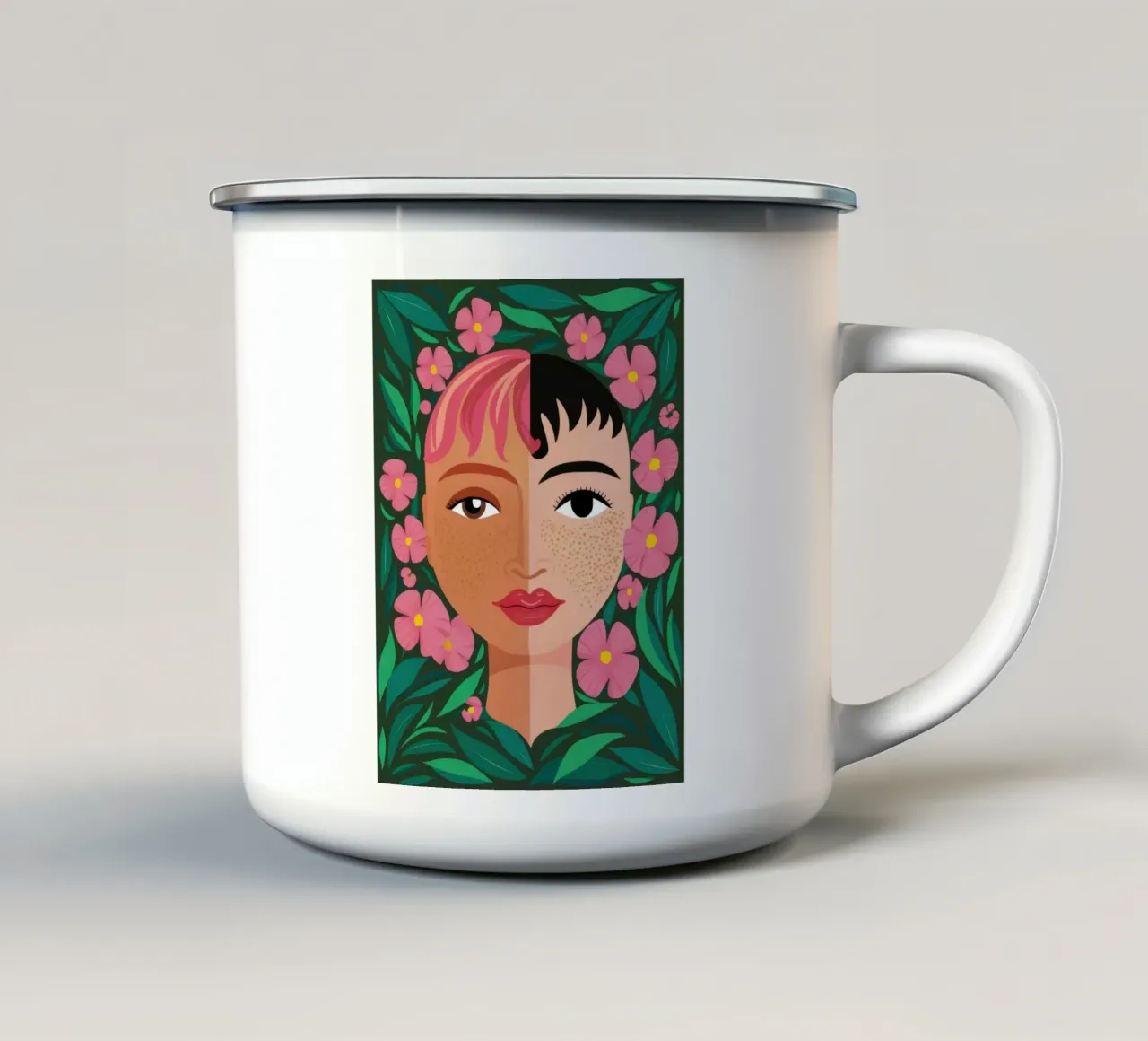 Fanciulla incoronata di fiori tazza in smalto da Line Fable