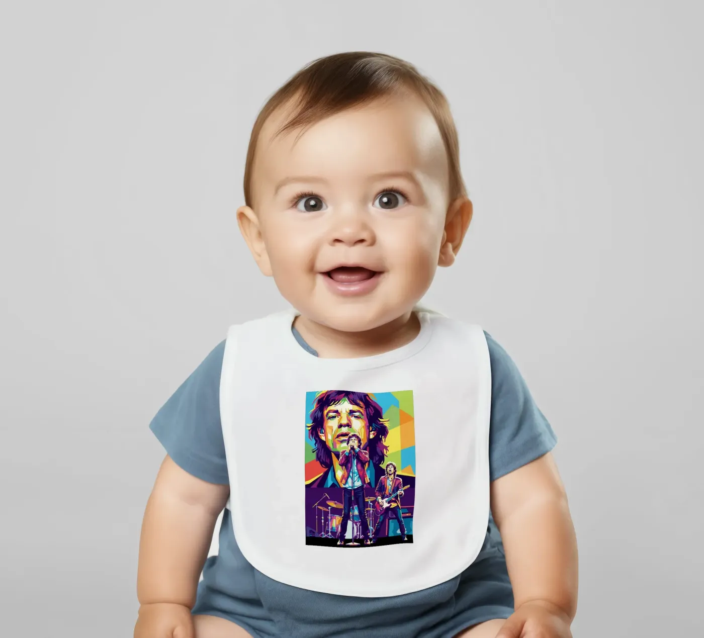 Mick Jagger performance (2) baby bib by Hantamrata