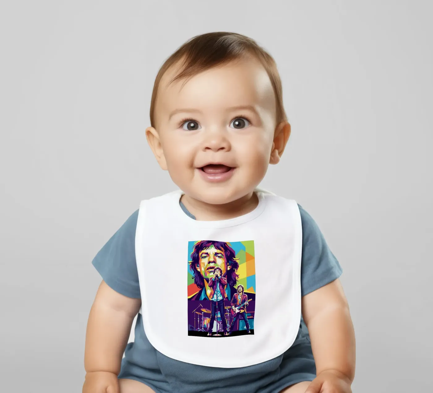 Mick Jagger performance (2) baby bib by Hantamrata